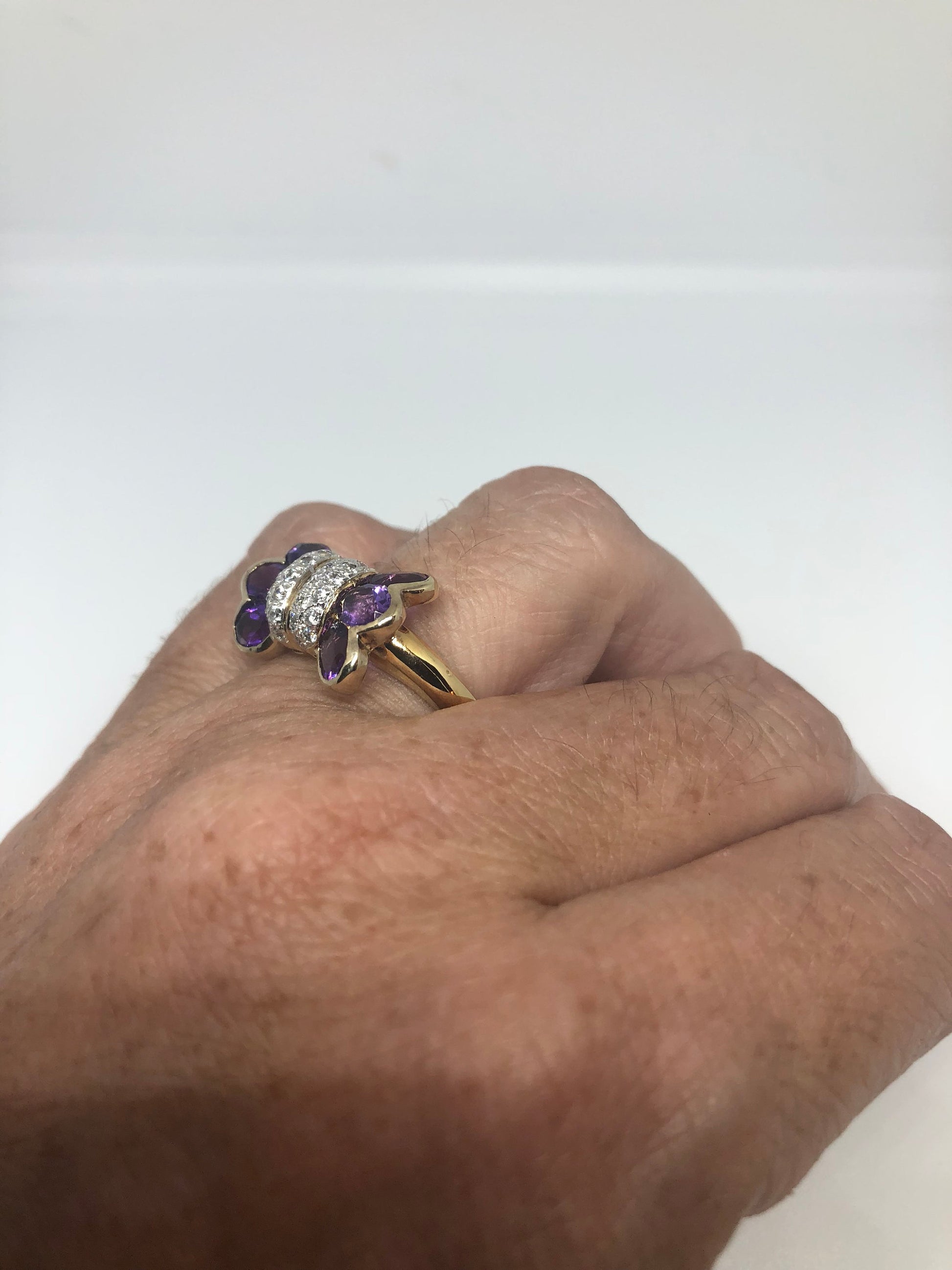 Vintage Handmade Genuine Purple Amethyst Filigree Setting 925 Sterling Silver Ring