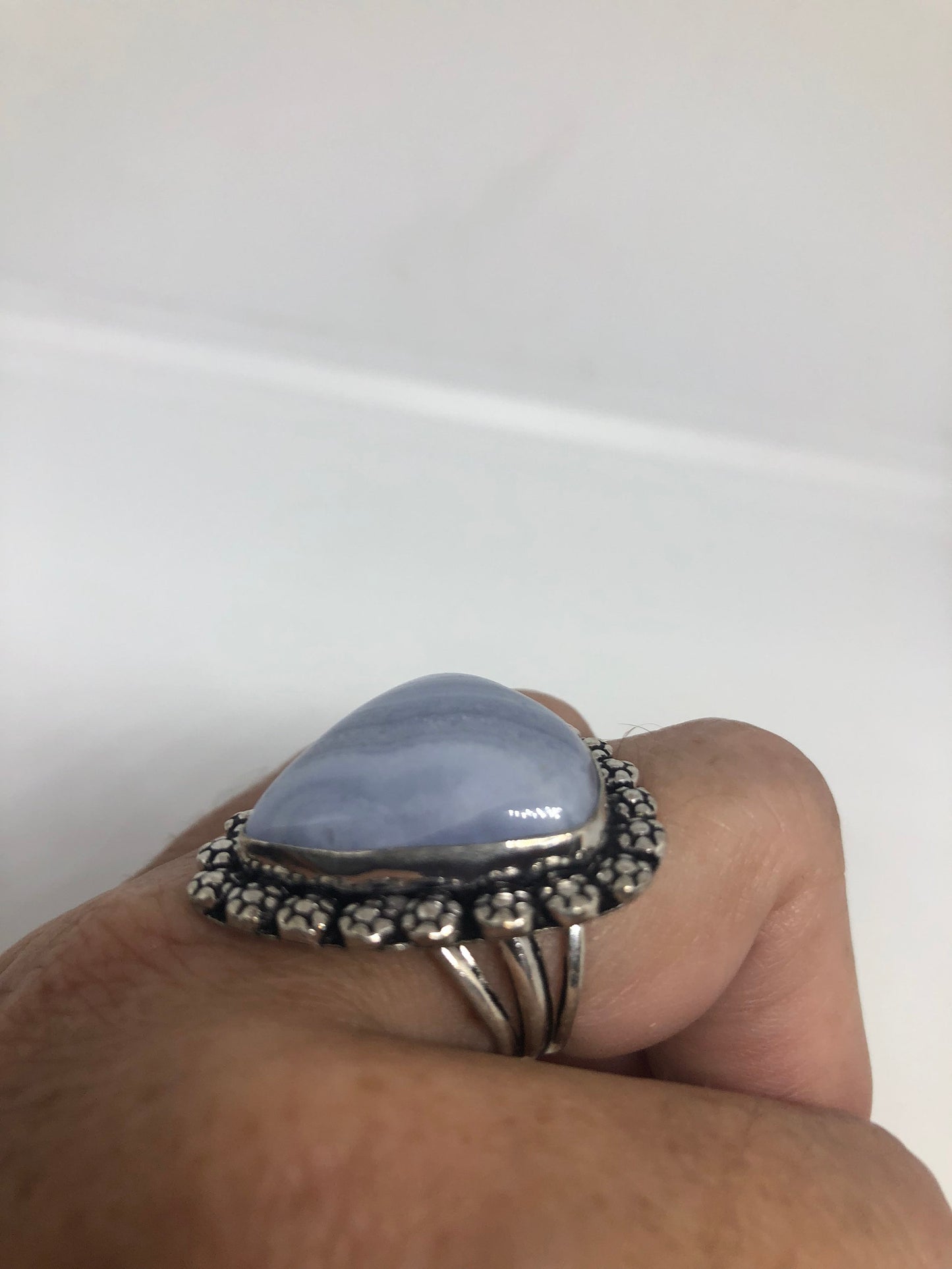 Vintage Genuine Blue Lace agate Silver Ring