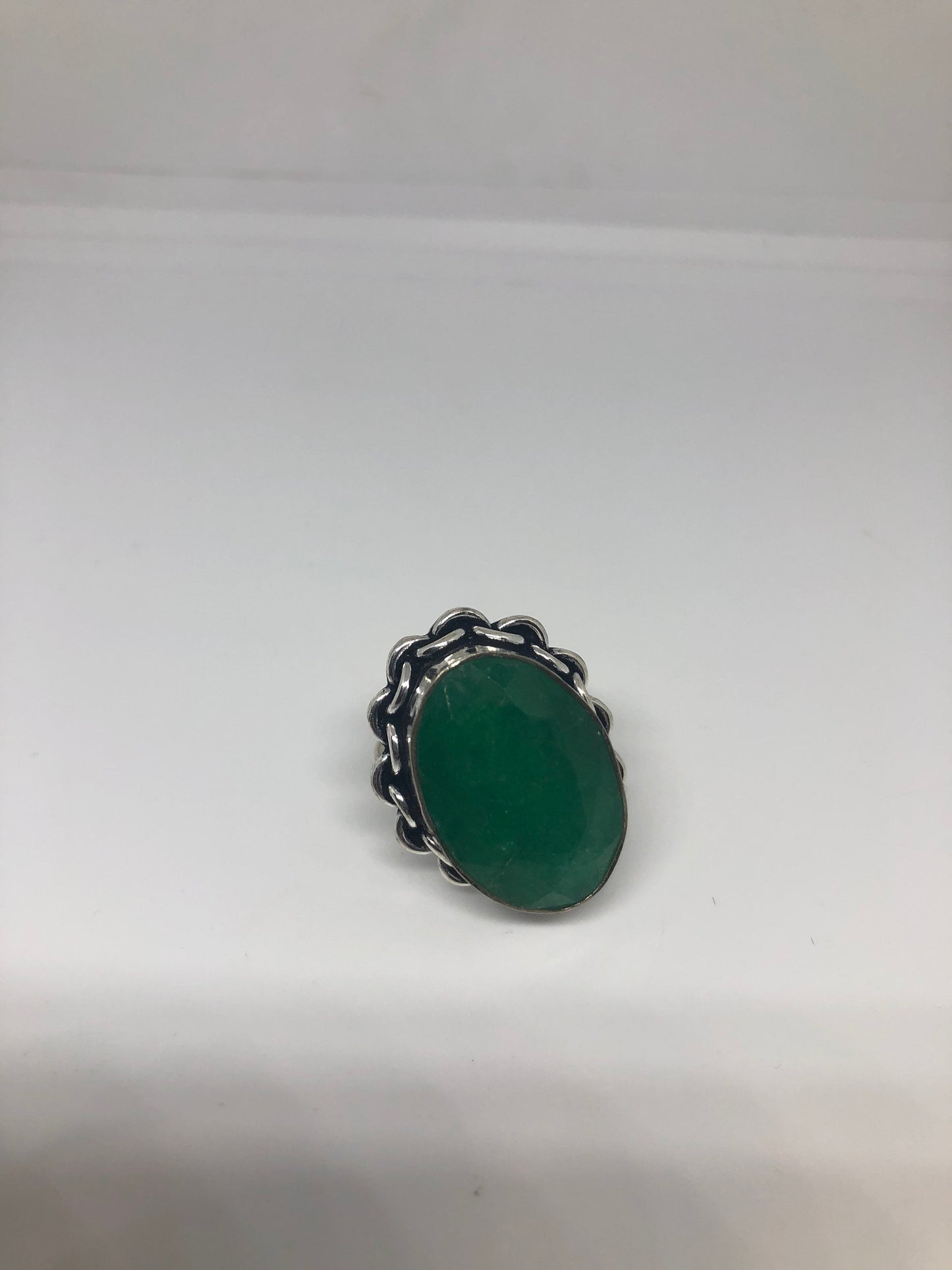 Vintage Green Raw Emerald Silver Bronze Statement Boho Ring