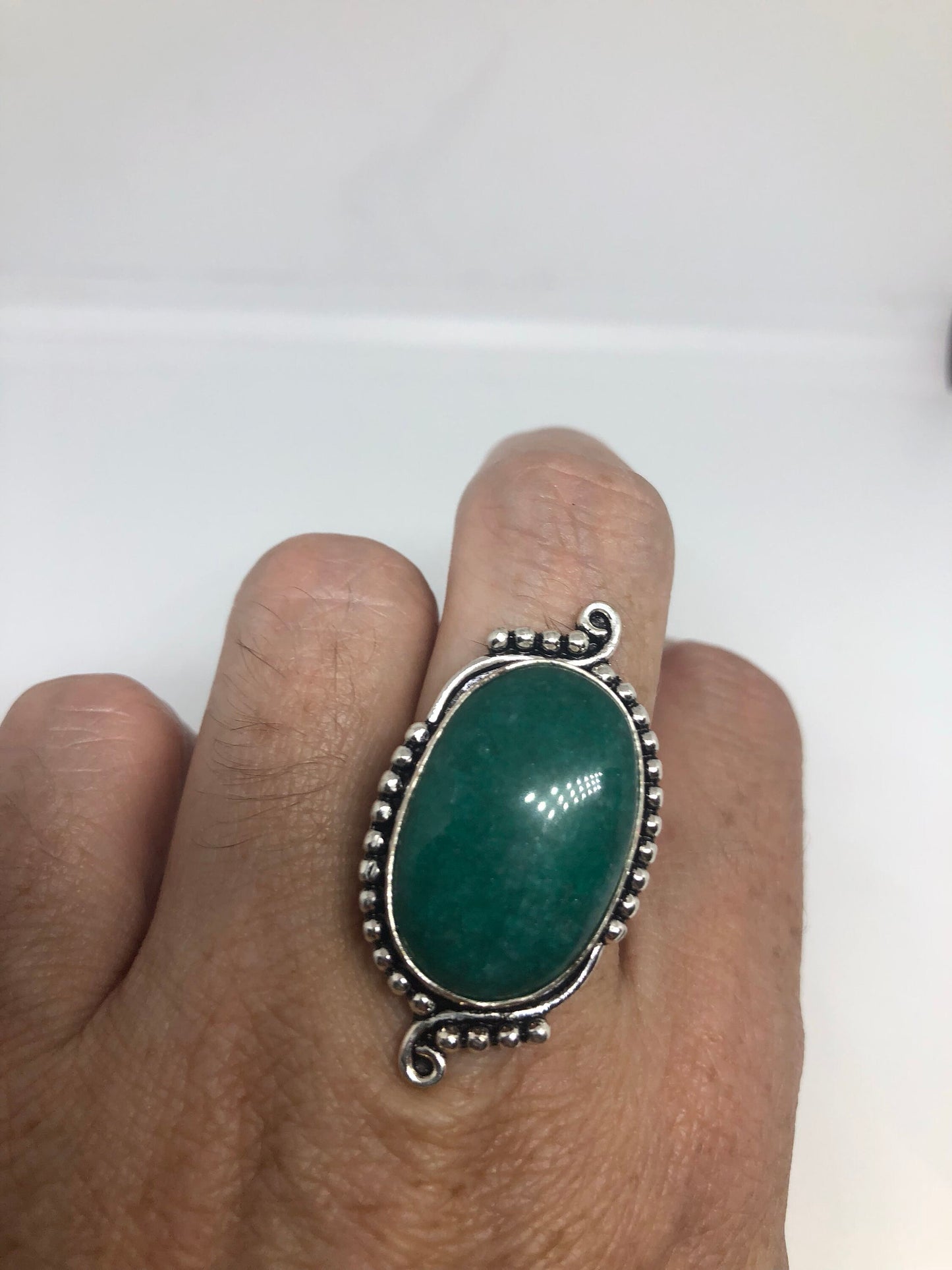Vintage Green Nephrite Jade Ring About an Inch Long Knuckle Ring