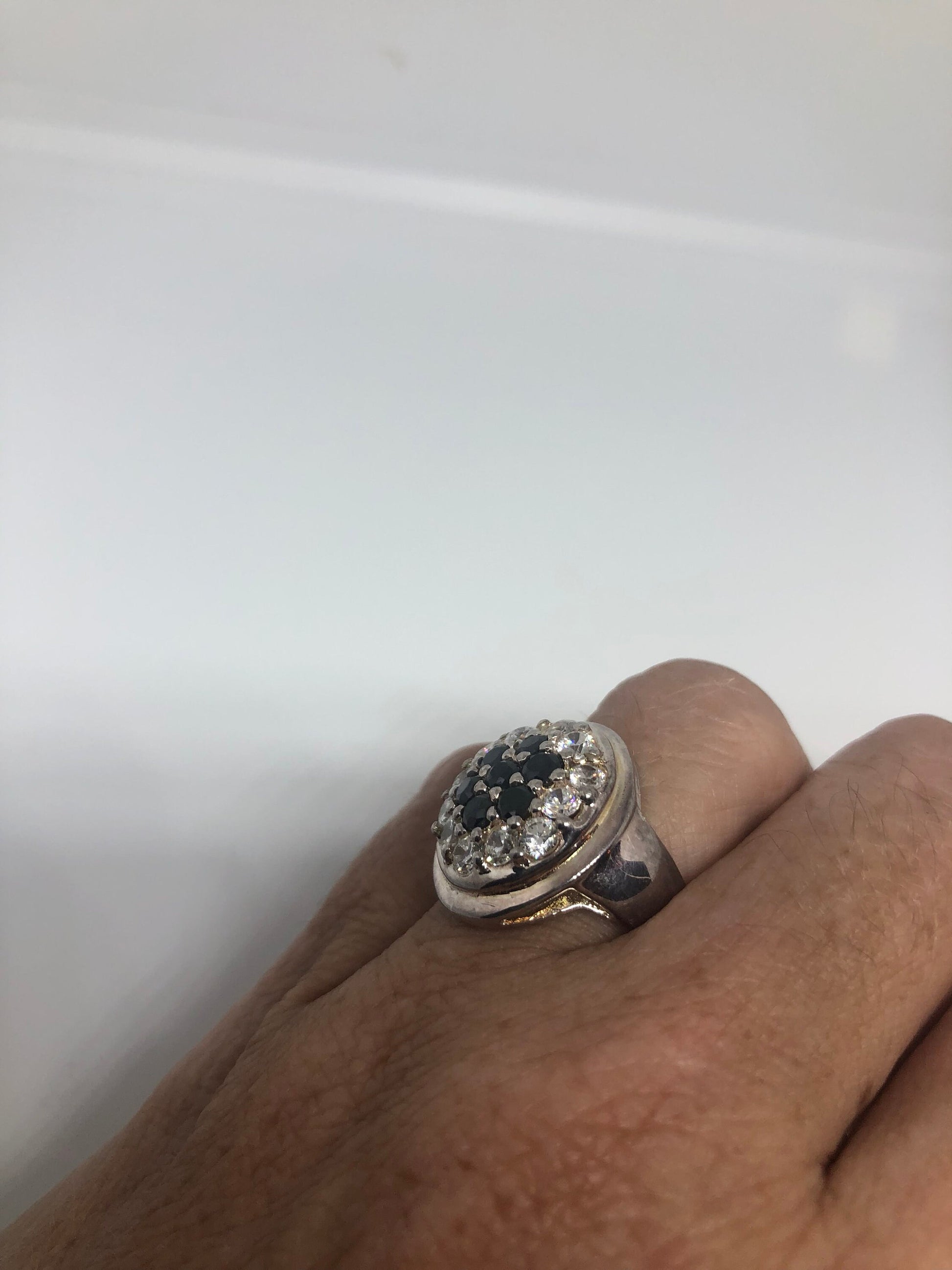 Vintage Handmade Deep Black Sapphire Setting 925 Sterling Silver Gothic Ring