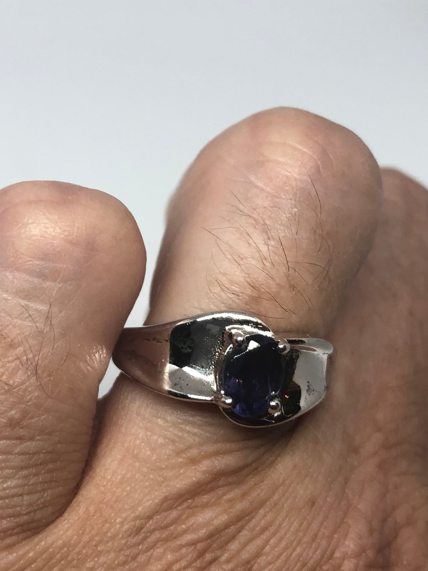 Vintage Handmade Genuine Blue Iolite 925 Sterling Silver Gothic Ring