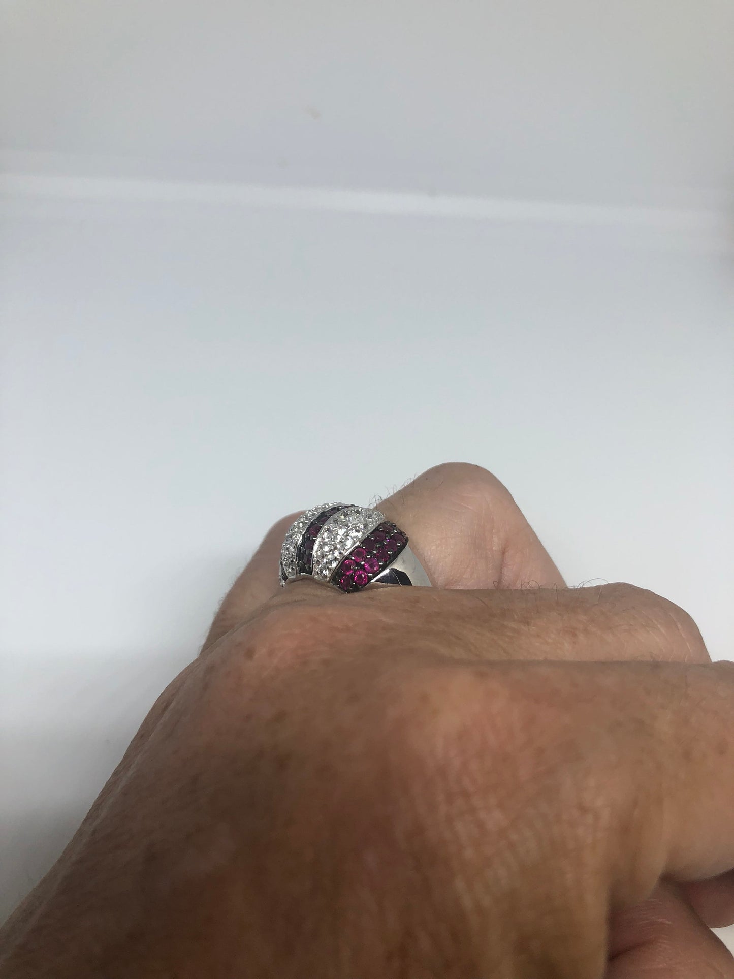 Vintage Handmade Pink Ruby Setting Sterling Silver Gothic Ring