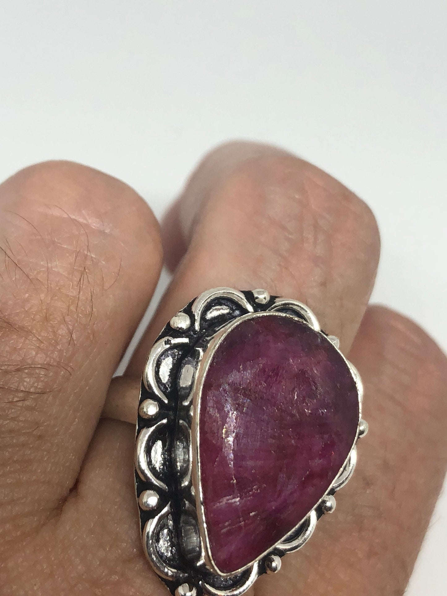 Vintage Handmade Raw Pink Ruby Silver Gothic Ring