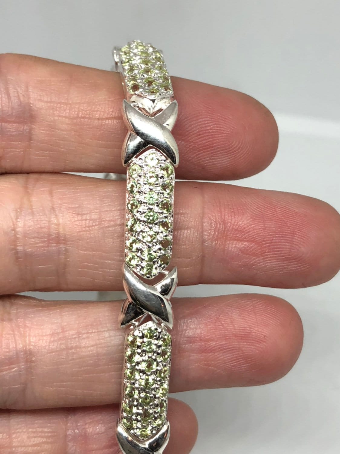 Vintage Handmade Genuine Peridot 925 Sterling Silver Tennis Bracelet