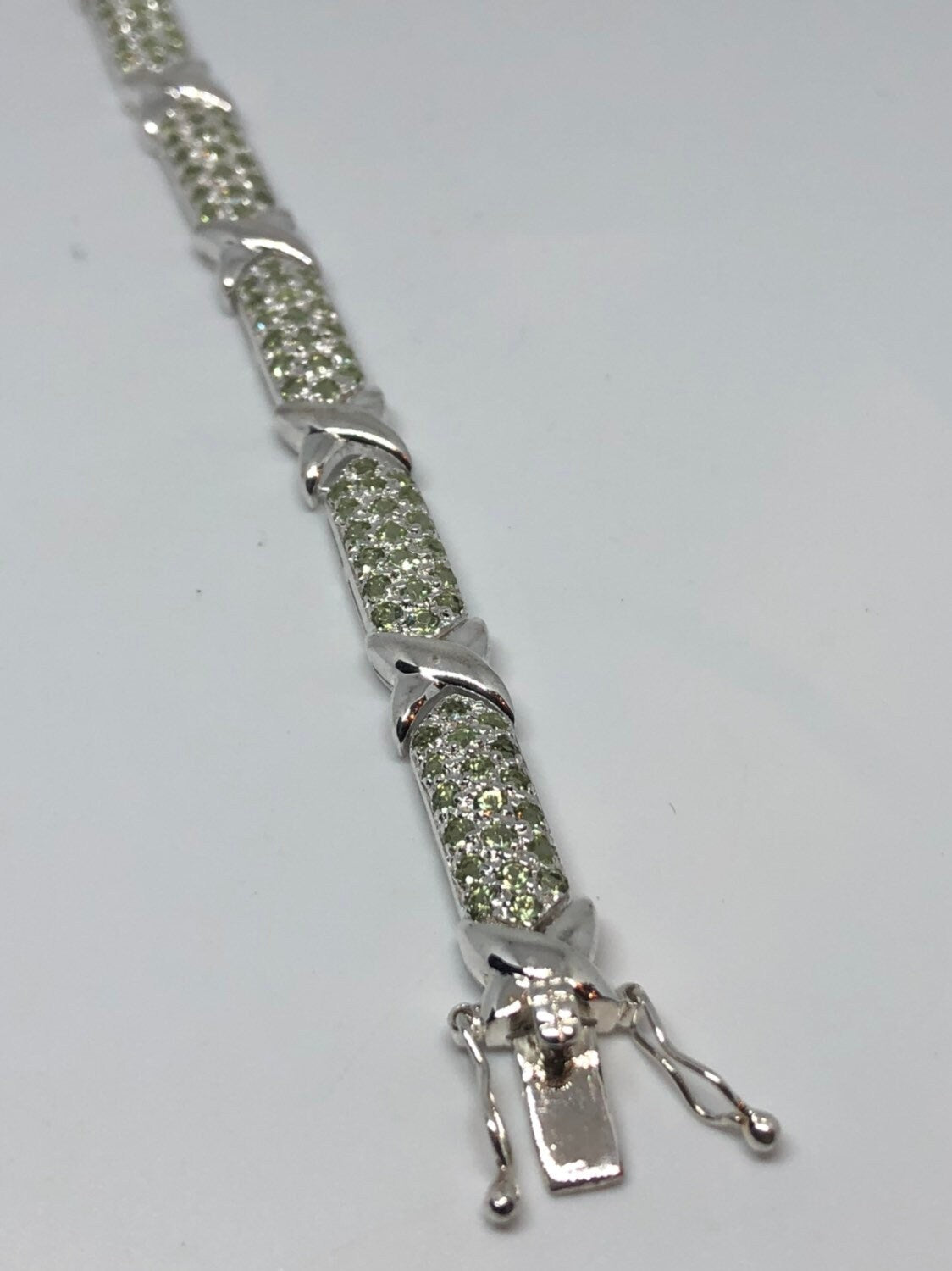 Vintage Handmade Genuine Peridot 925 Sterling Silver Tennis Bracelet
