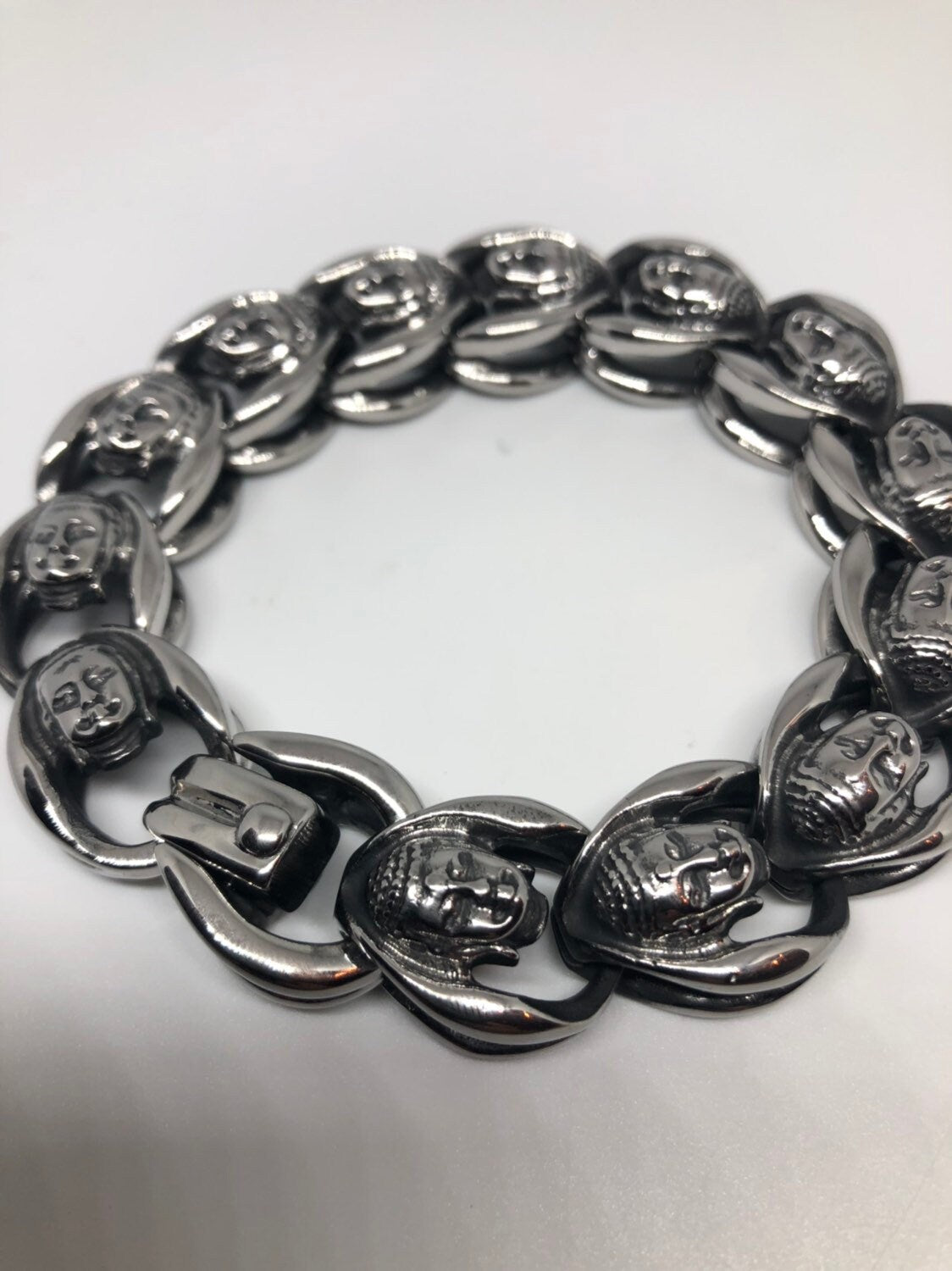 Vintage Style Unisex Mens Stainless Steel Buddha Bracelet