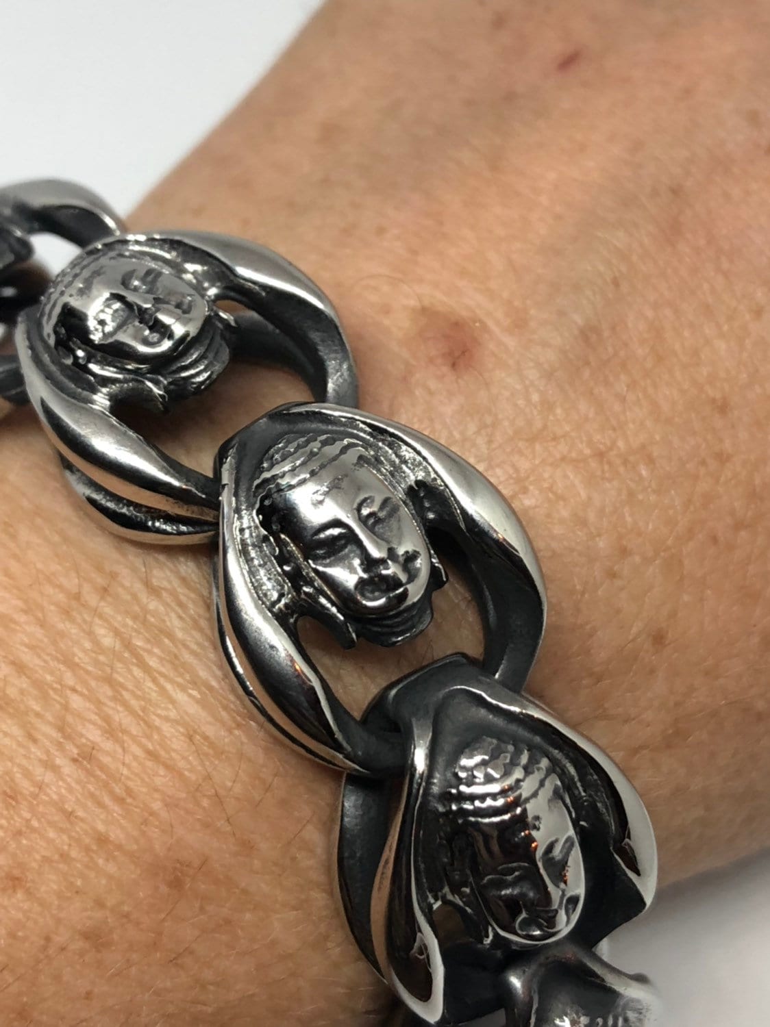 Vintage Style Unisex Mens Stainless Steel Buddha Bracelet