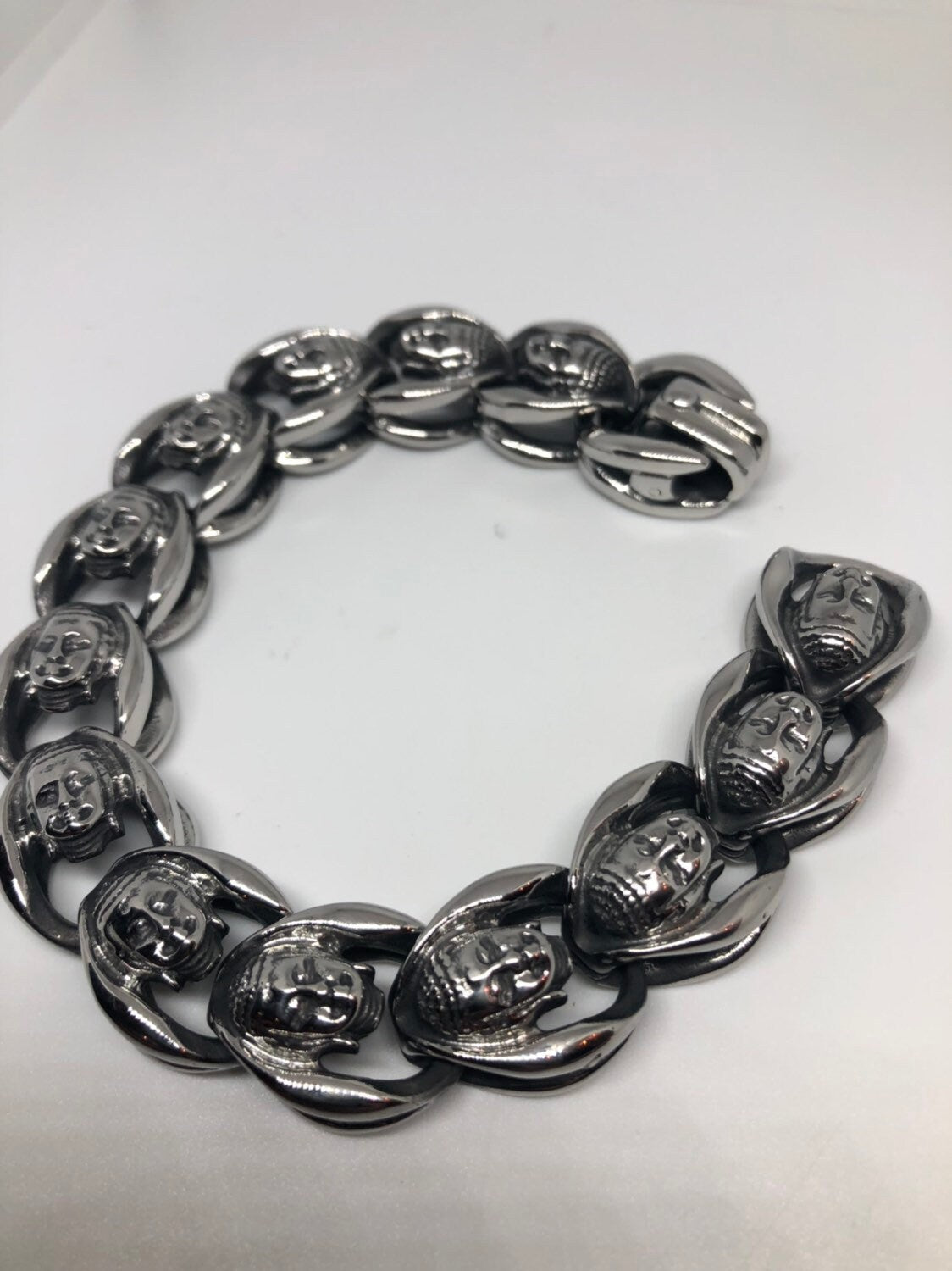 Vintage Style Unisex Mens Stainless Steel Buddha Bracelet