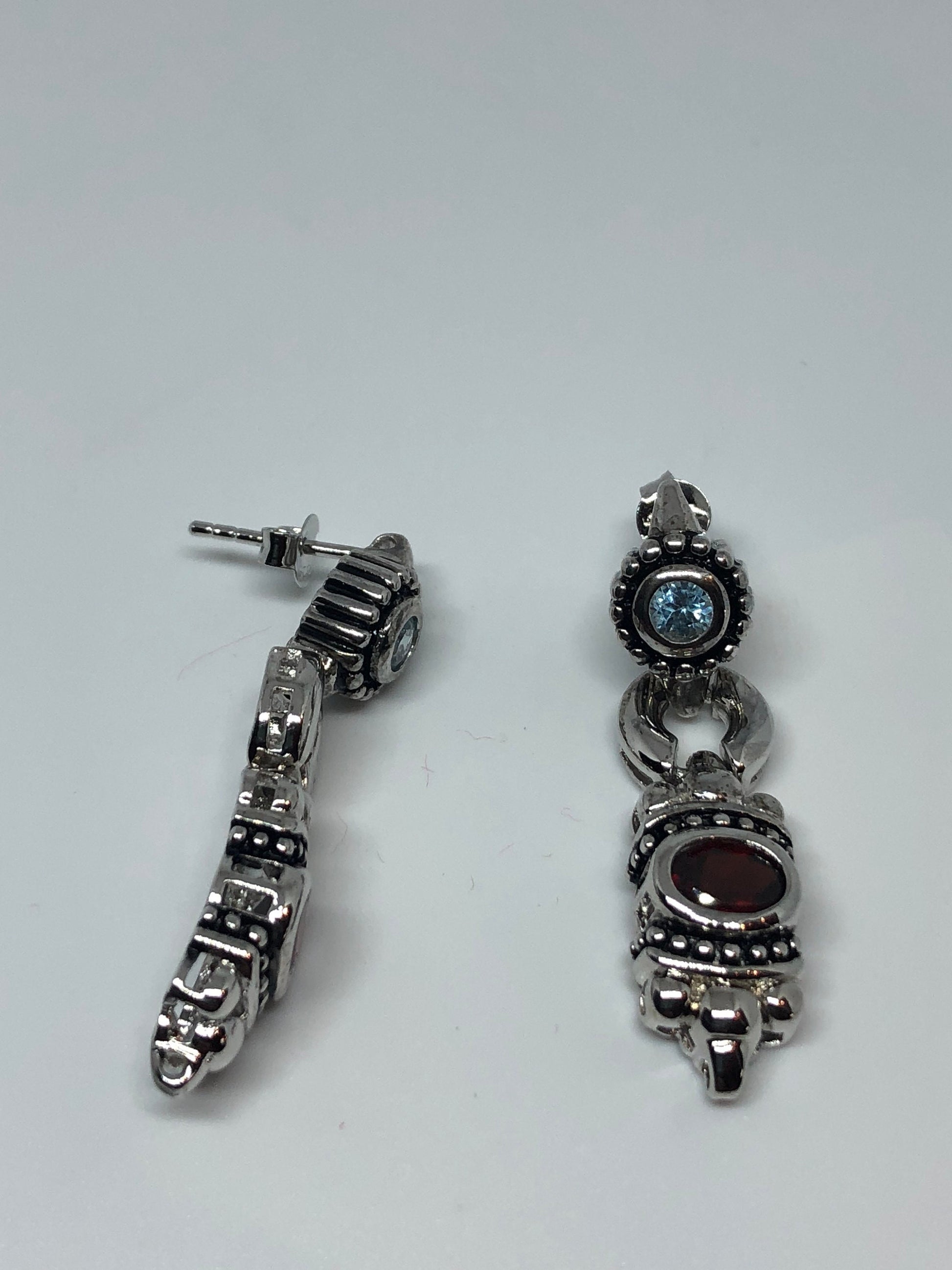 Vintage Bohemian Garnet Earring 925 Sterling Silver