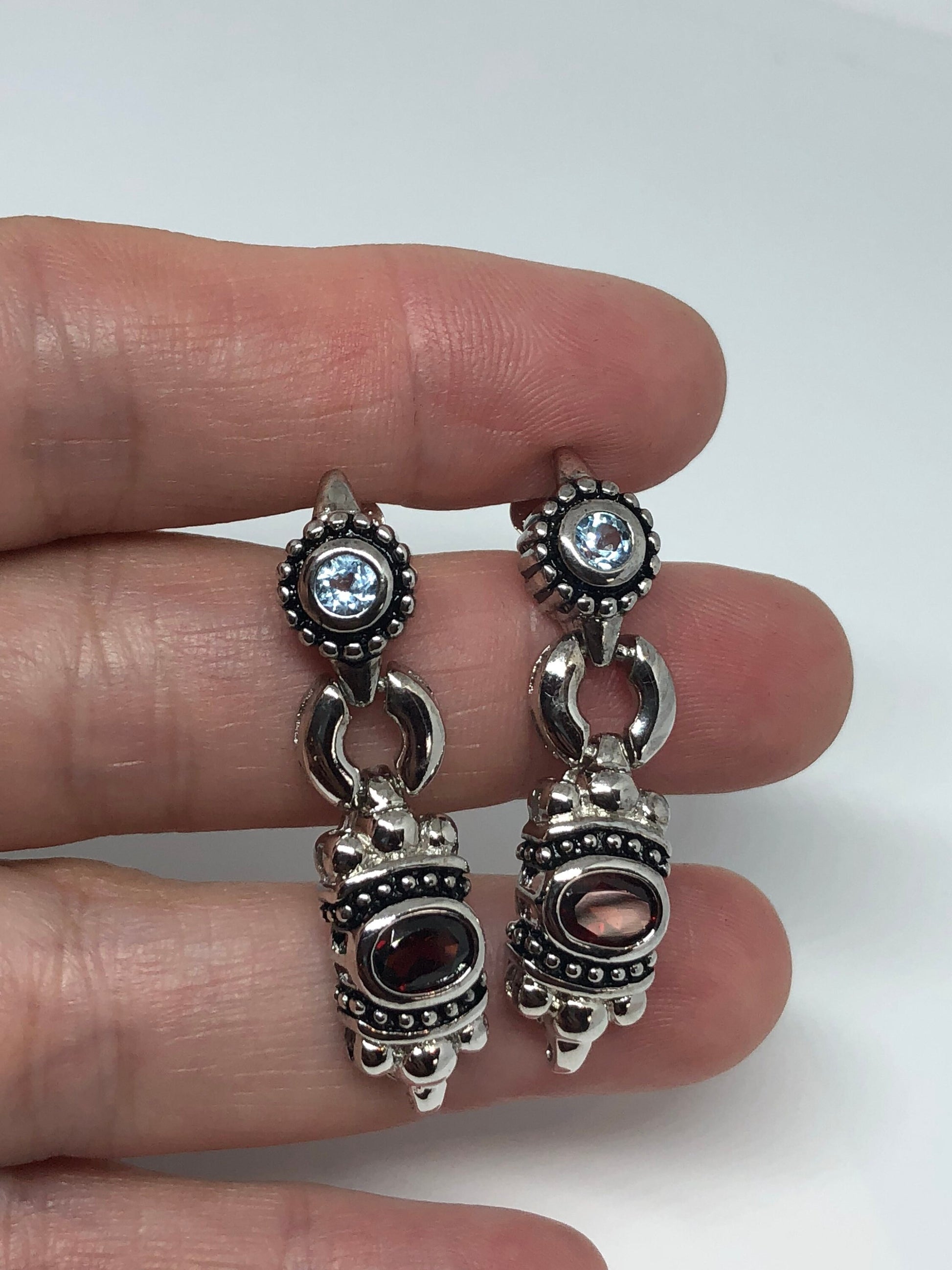 Vintage Bohemian Garnet Earring 925 Sterling Silver