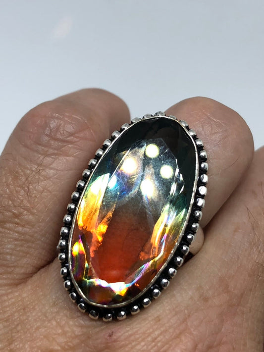 Vintage Purple fuchsia to Yellow Vintage Art Glass Ring About 1 Inch Long Knuckle Ring