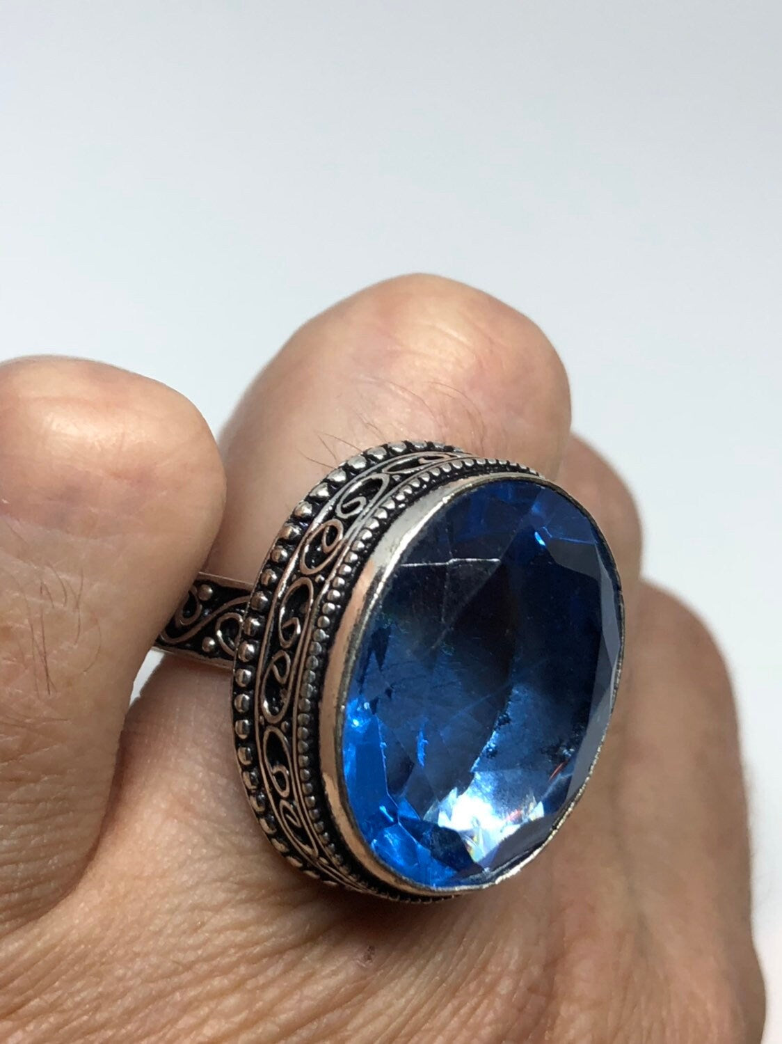 Vintage Blue Vintage Art Glass Ring About 1 Inch Long Knuckle Ring