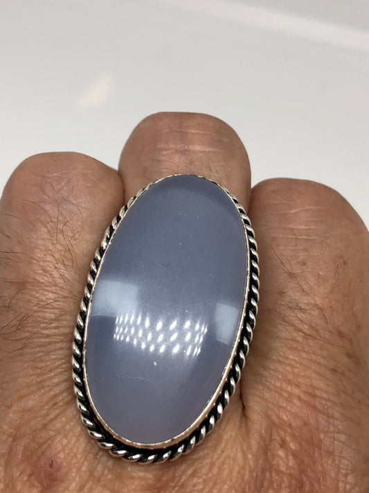 Vintage Genuine Blue Chalcedony an Inch Long Ring