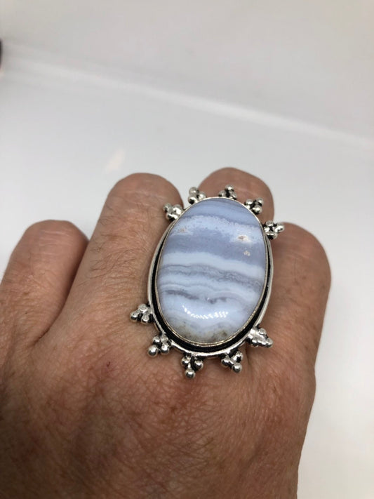 Vintage Genuine Blue Lace agate Silver Ring