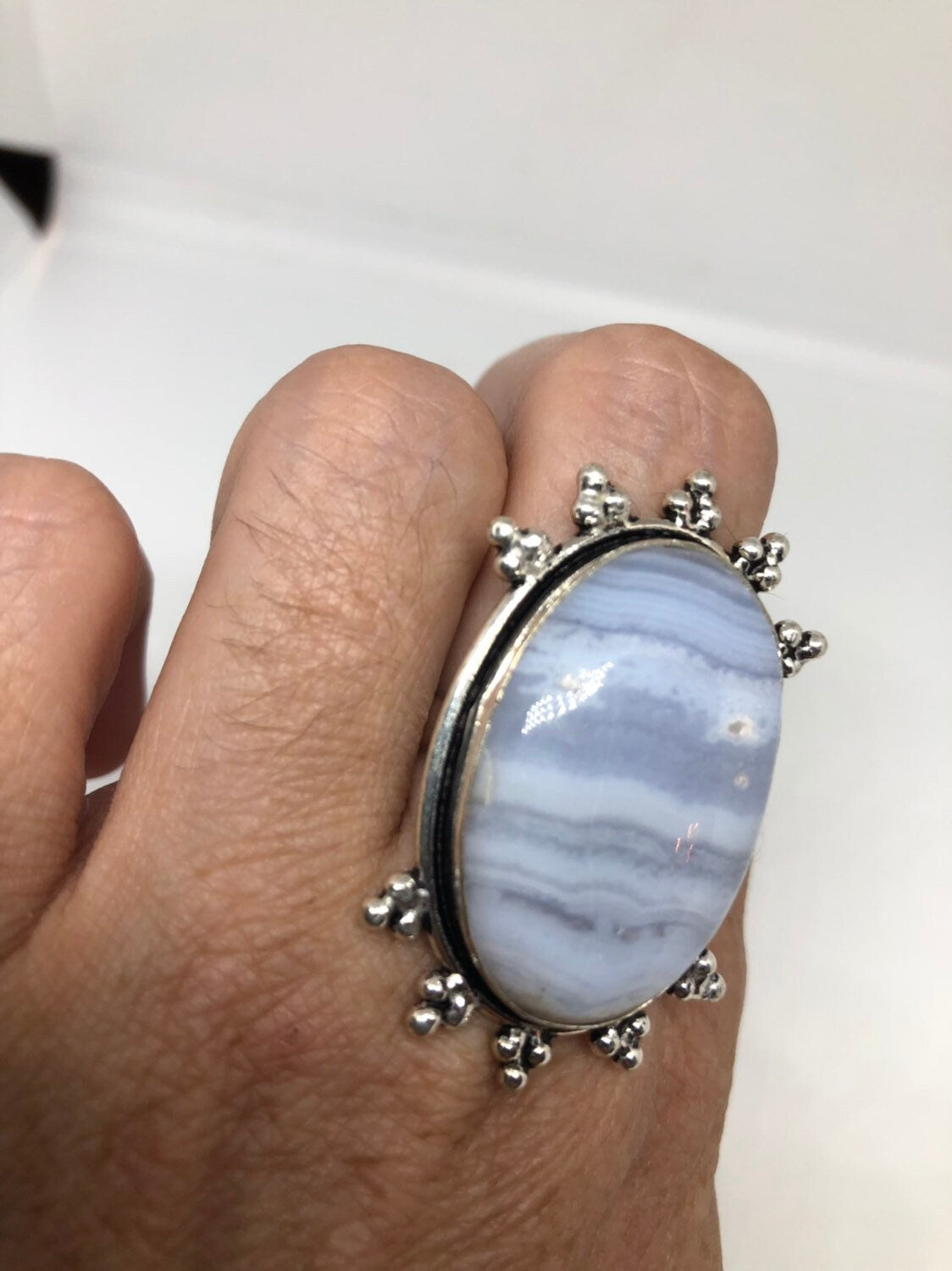 Vintage Genuine Blue Lace agate Silver Ring