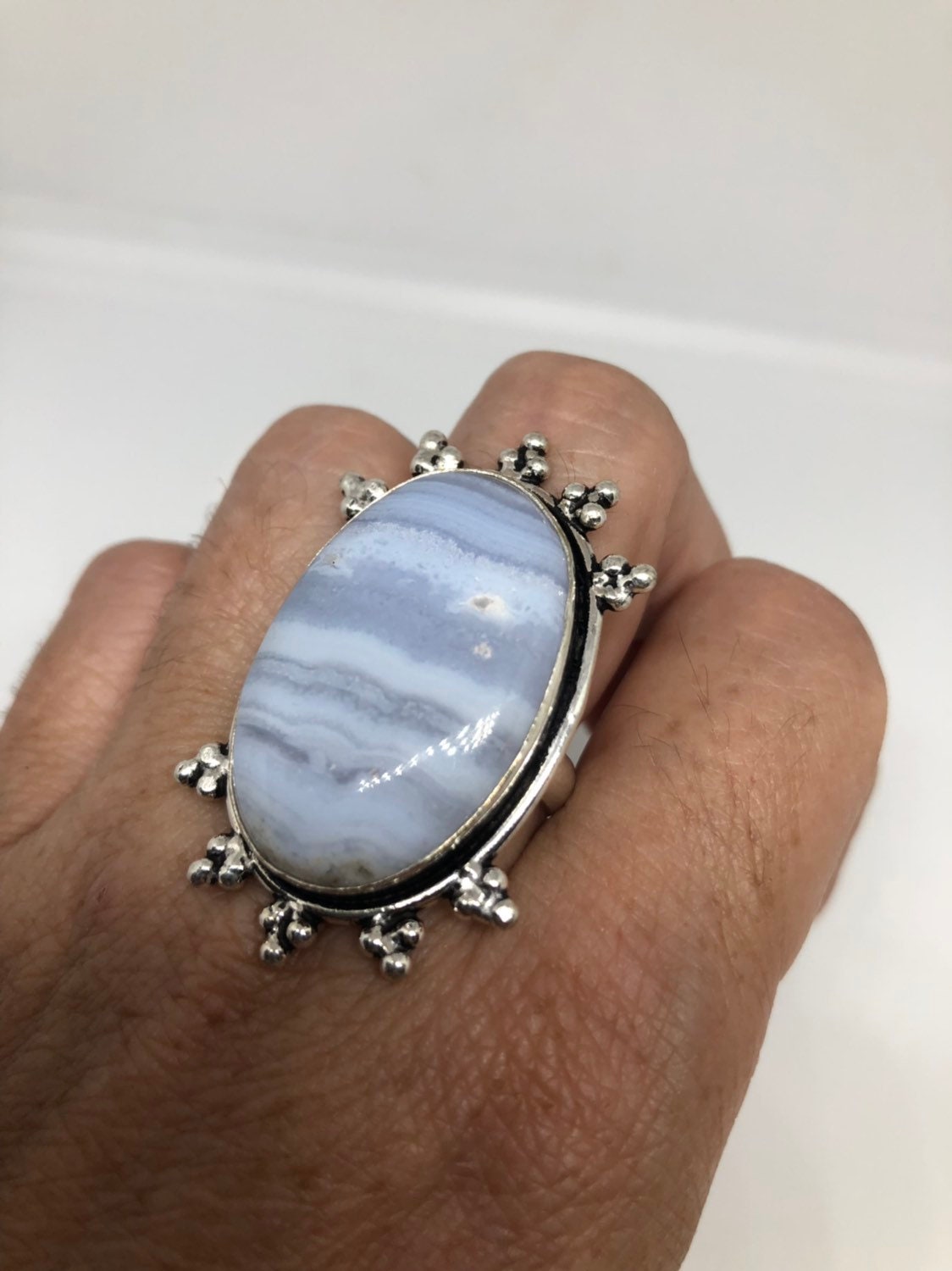 Vintage Genuine Blue Lace agate Silver Ring