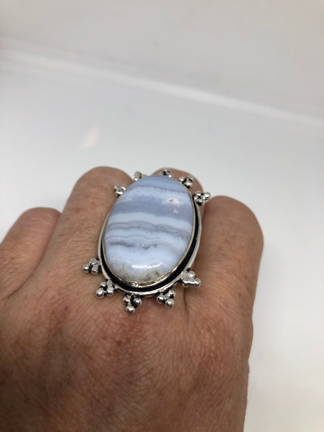 Vintage Genuine Blue Lace agate Silver Ring