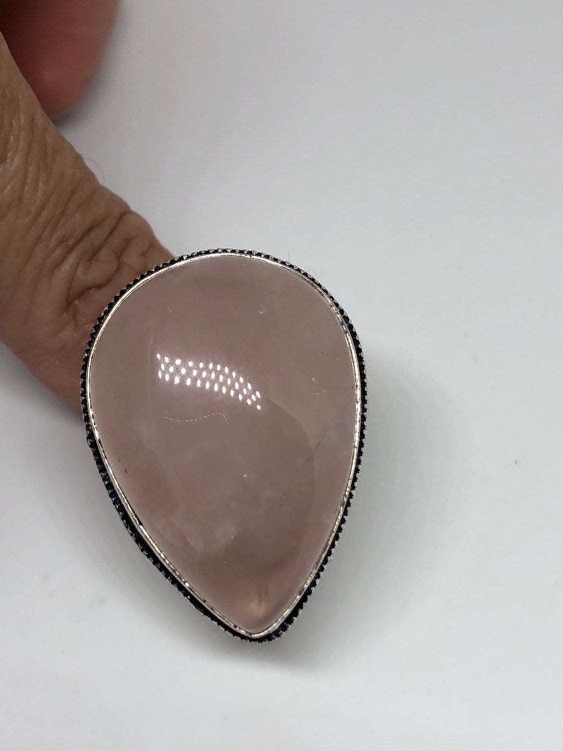 Vintage Genuine Rose Quartz Silver Ring