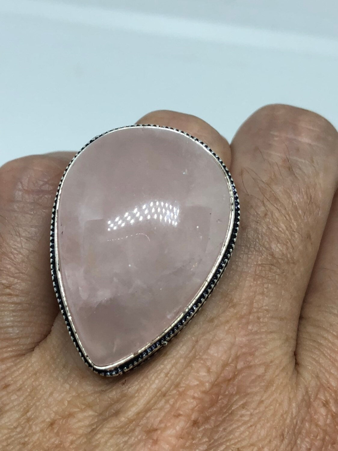 Vintage Genuine Rose Quartz Silver Ring