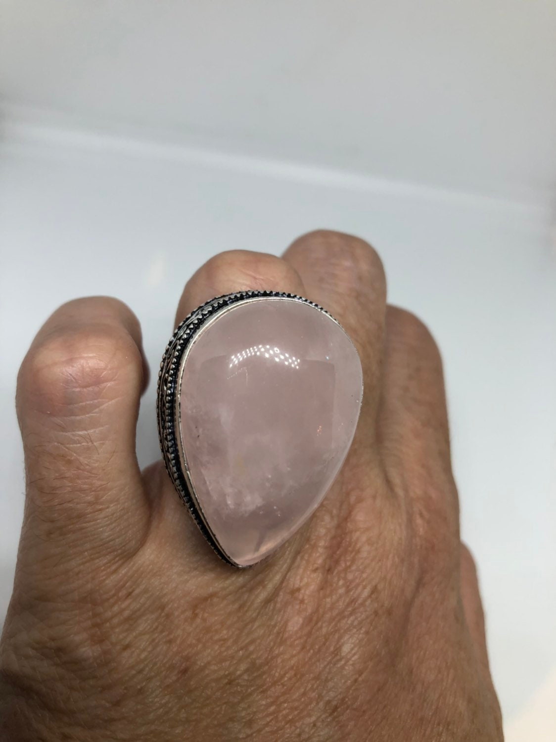 Vintage Genuine Rose Quartz Silver Ring