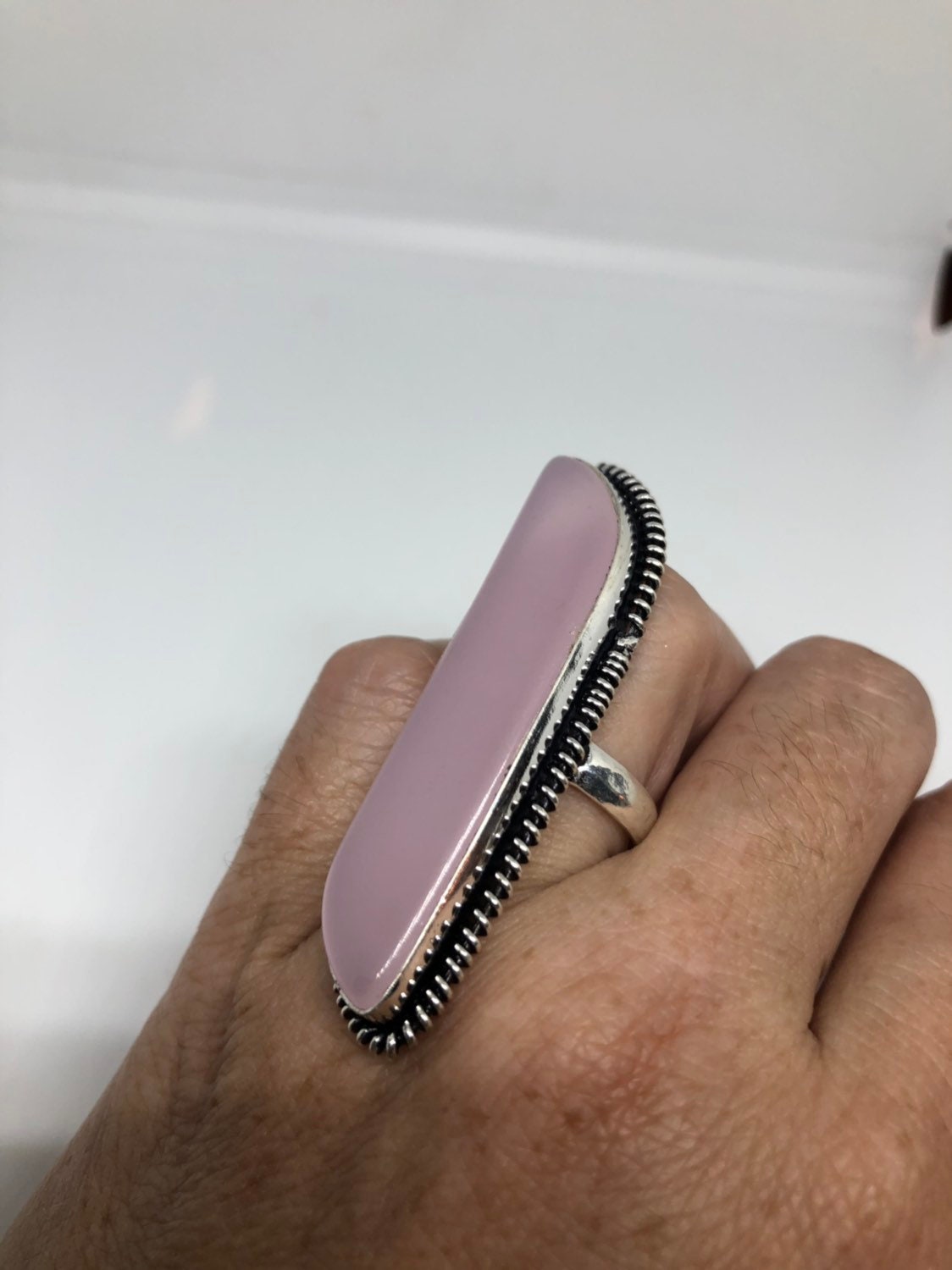 Vintage Genuine Rose Quartz Silver Ring
