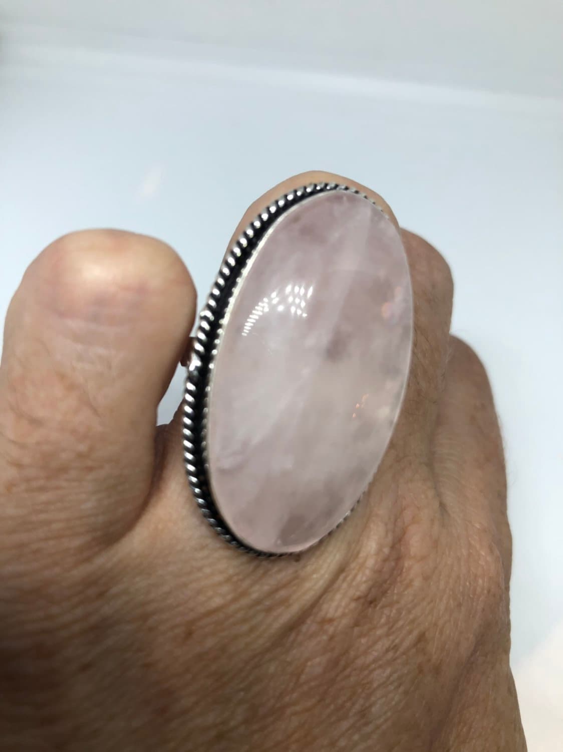 Vintage Genuine Rose Quartz Silver Ring