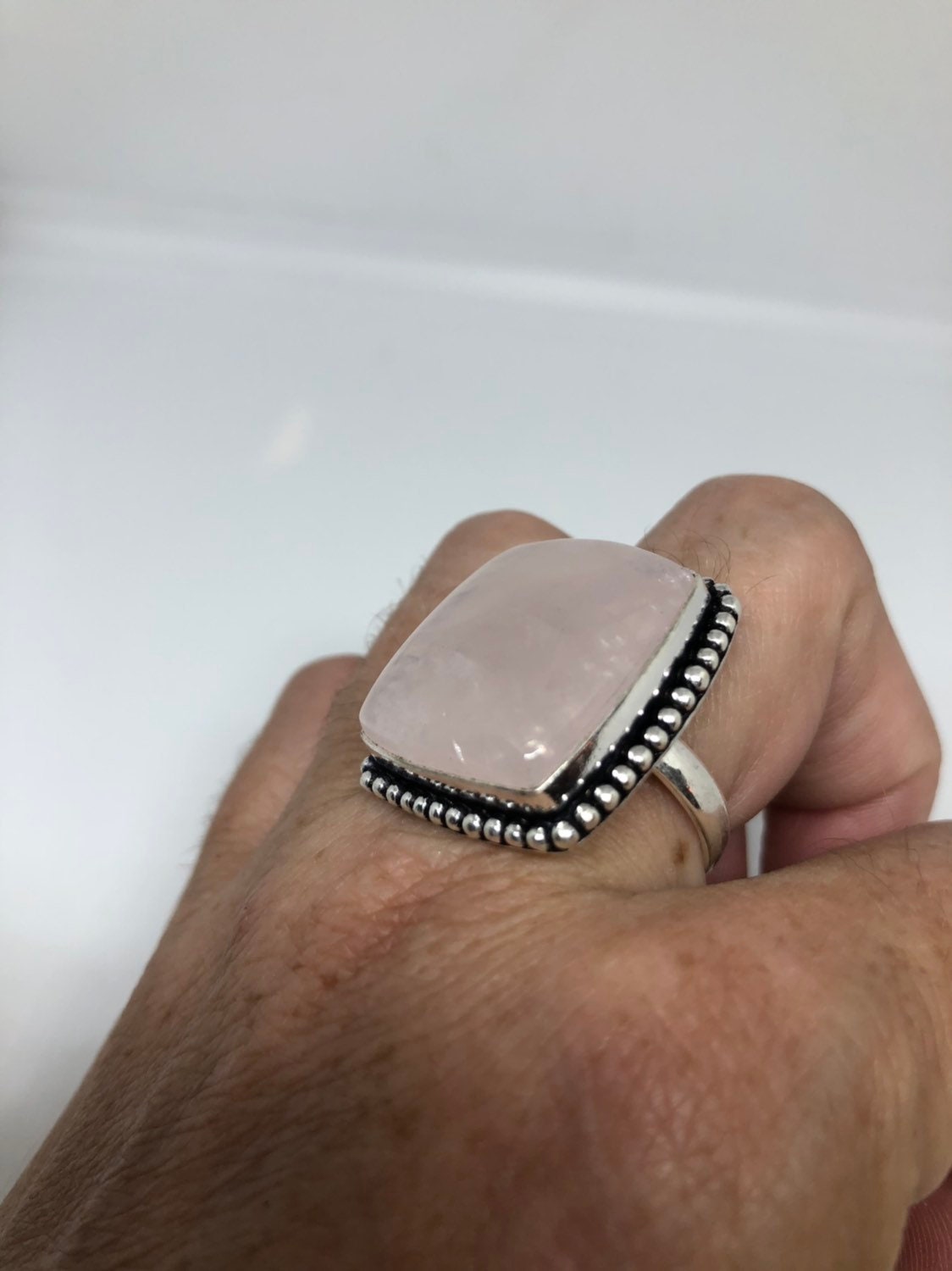 Vintage Genuine Rose Quartz Silver Ring