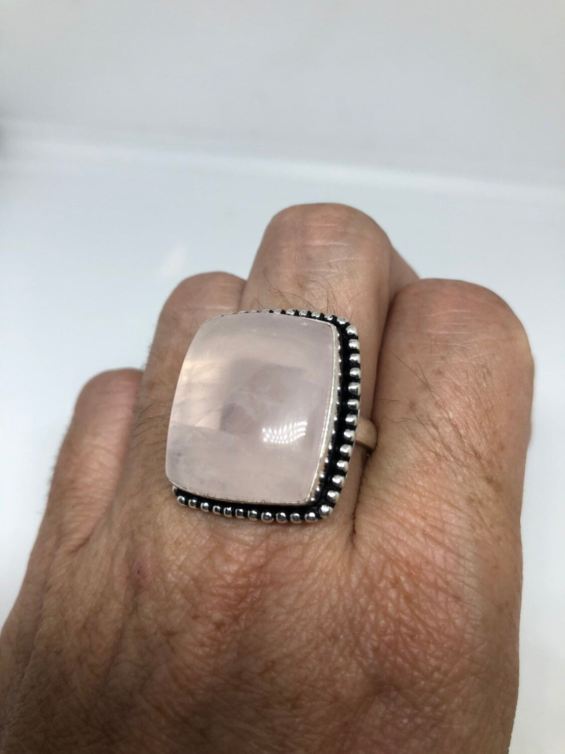 Vintage Genuine Rose Quartz Silver Ring