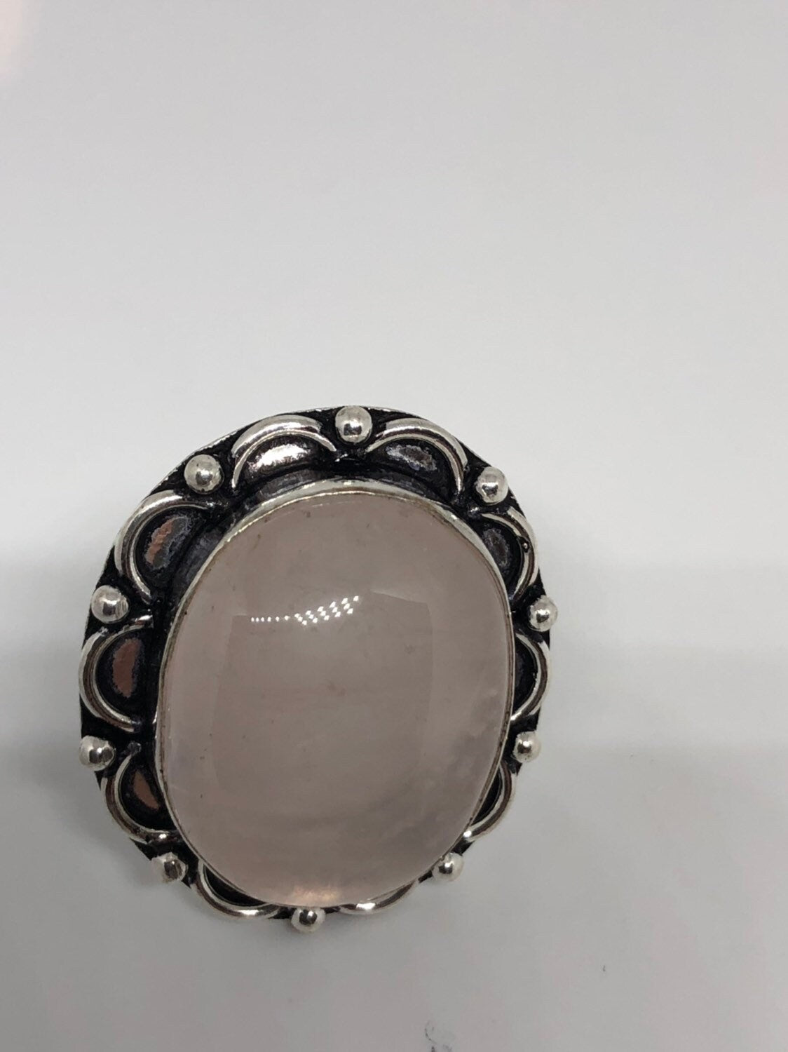 Vintage Genuine Rose Quartz Silver Ring