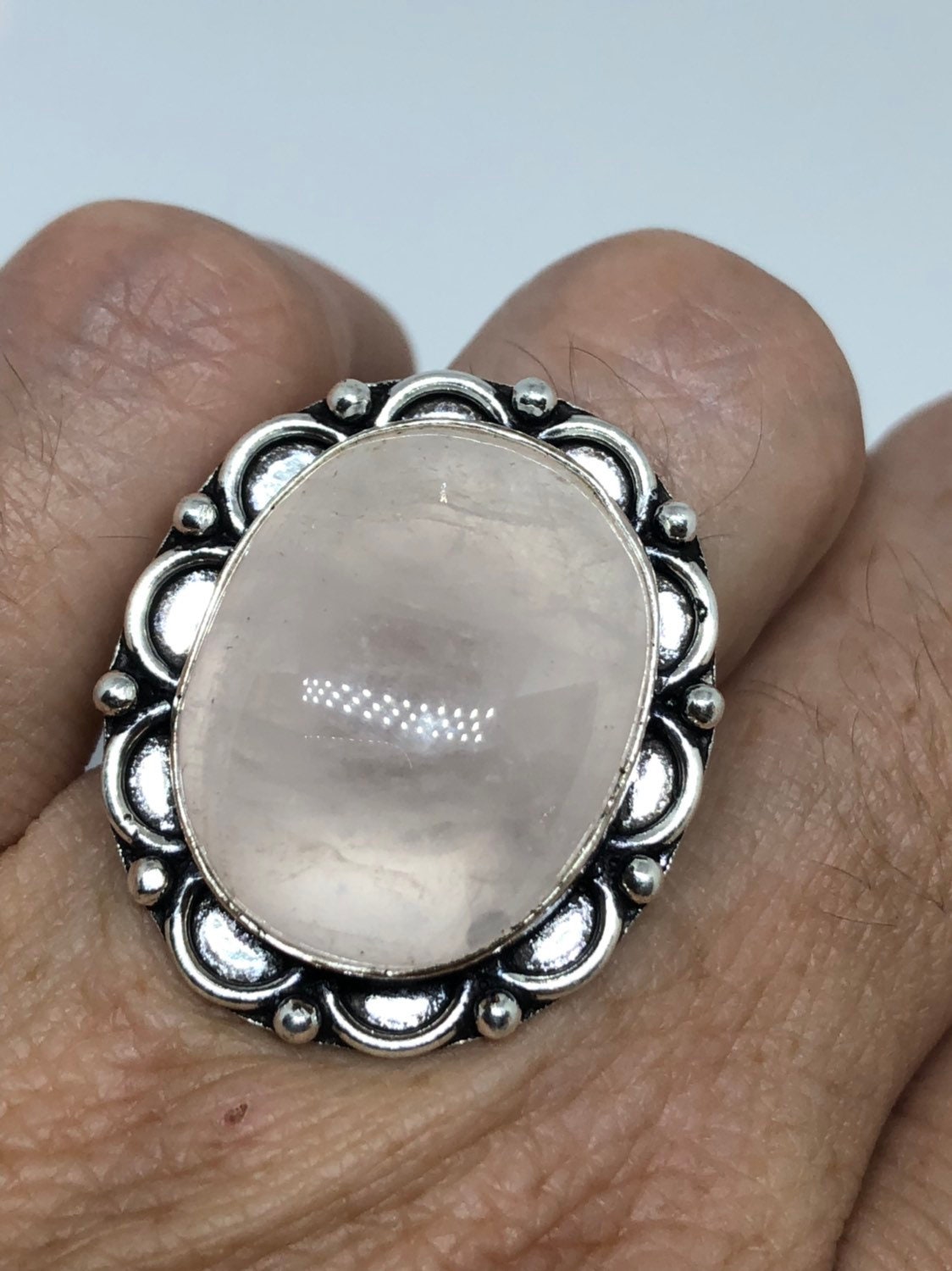 Vintage Genuine Rose Quartz Silver Ring