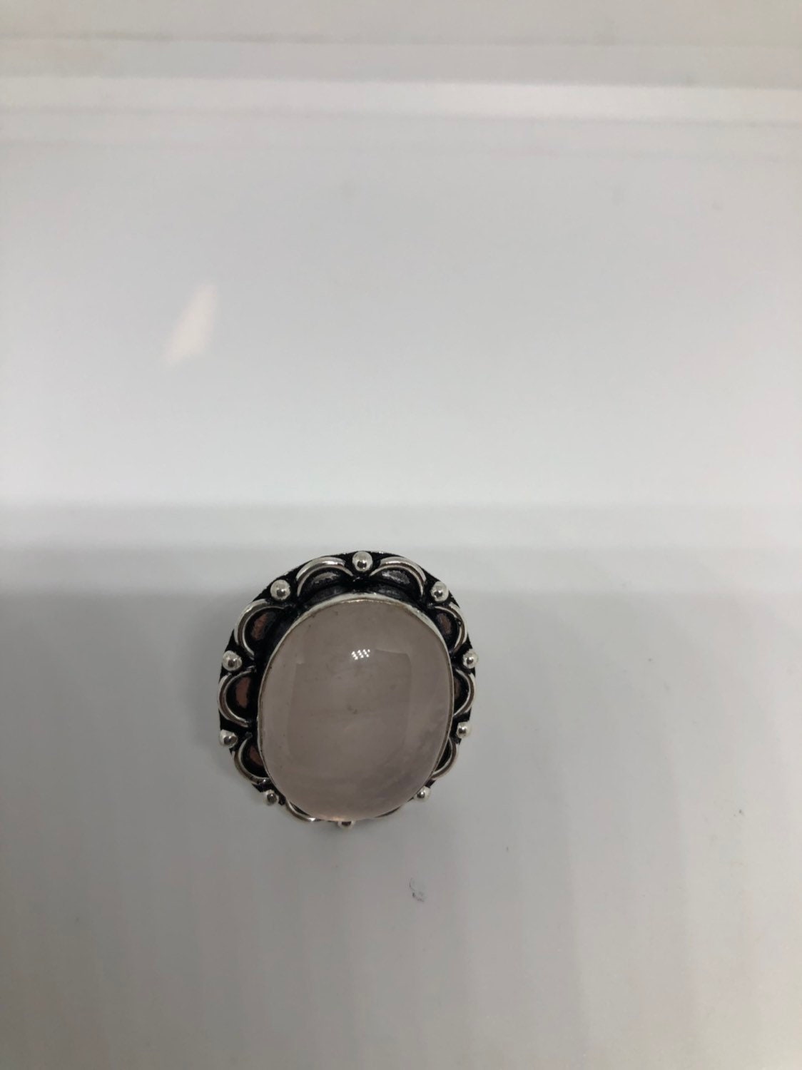 Vintage Genuine Rose Quartz Silver Ring