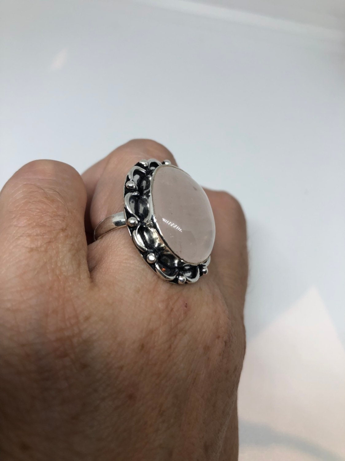 Vintage Genuine Rose Quartz Silver Ring