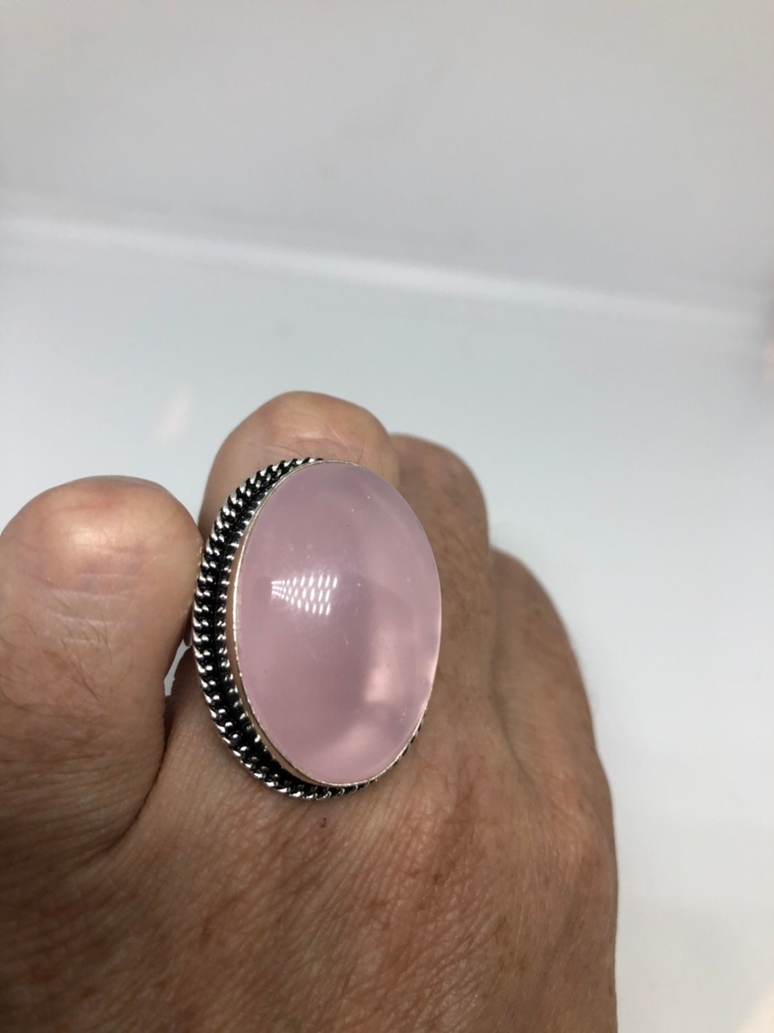 Vintage Genuine Rose Quartz Silver Ring