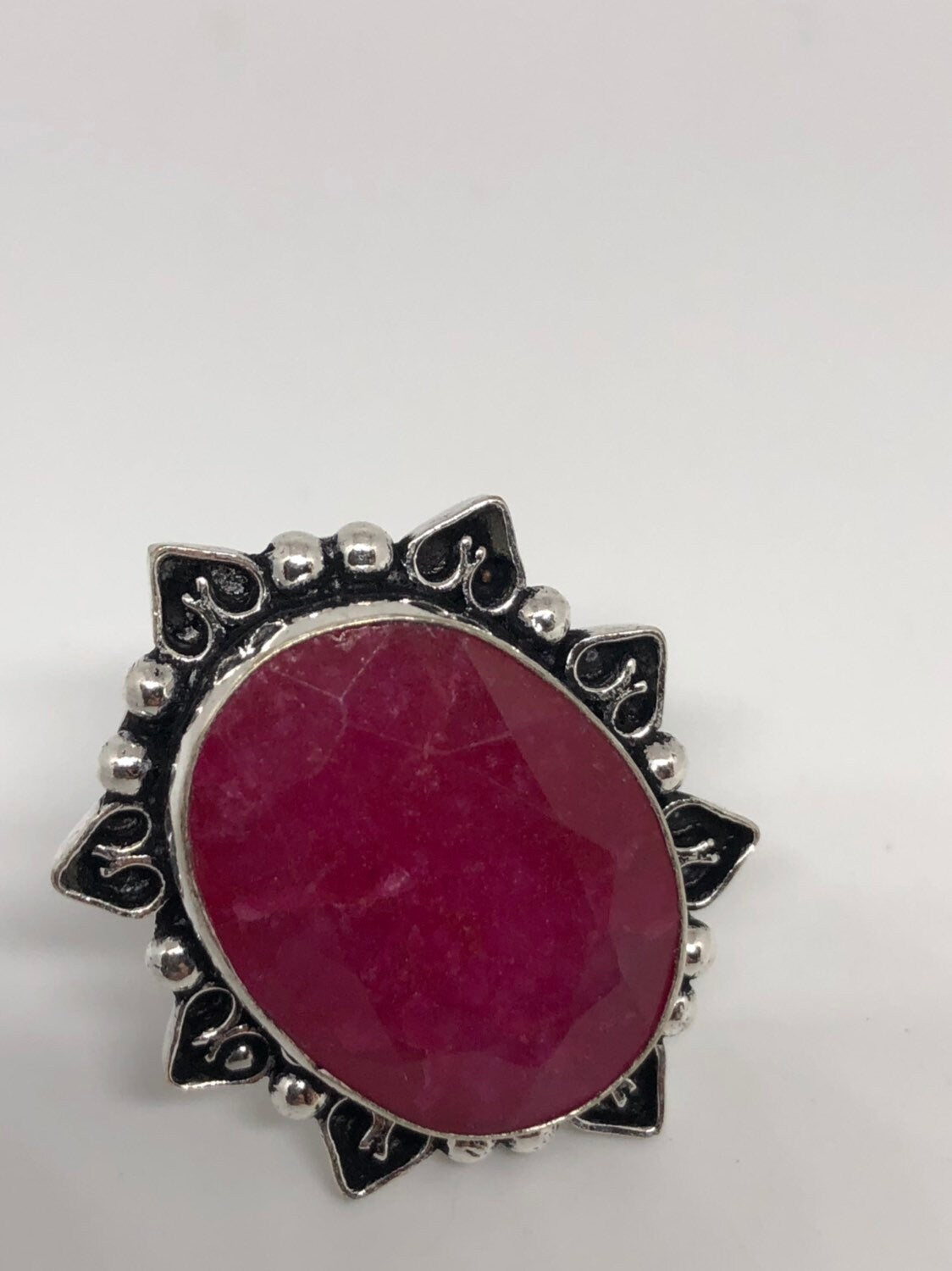 Vintage Handmade Raw Pink Ruby Silver Gothic Ring