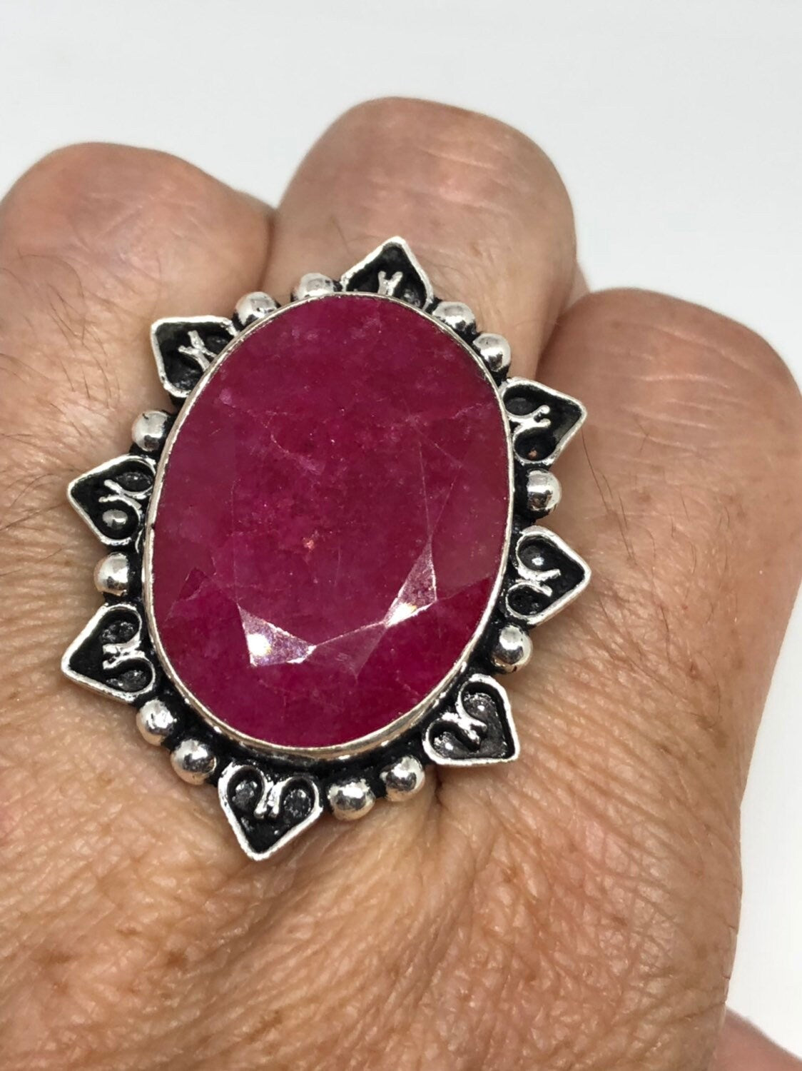 Vintage Handmade Raw Pink Ruby Silver Gothic Ring