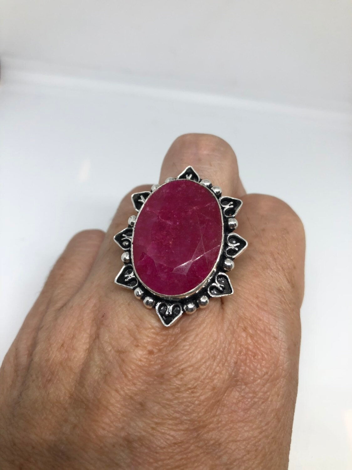 Vintage Handmade Raw Pink Ruby Silver Gothic Ring