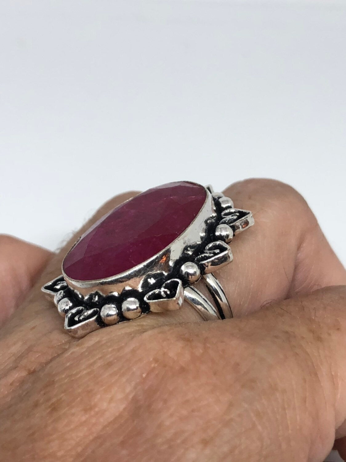 Vintage Handmade Raw Pink Ruby Silver Gothic Ring