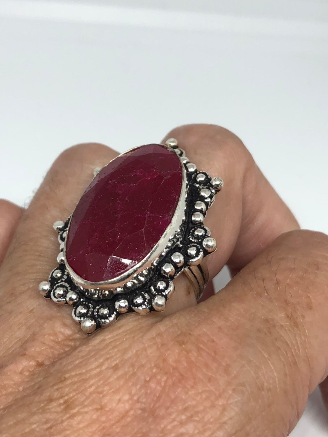 Vintage Handmade Raw Pink Ruby Silver Gothic Ring