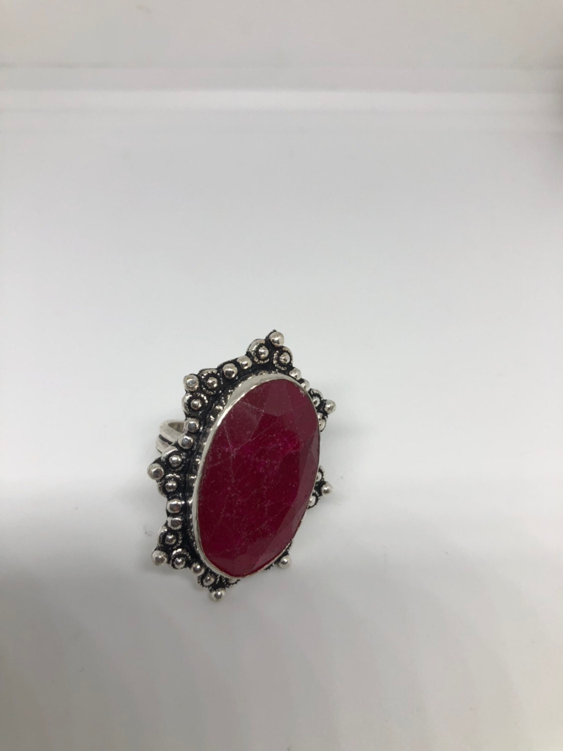 Vintage Handmade Raw Pink Ruby Silver Gothic Ring