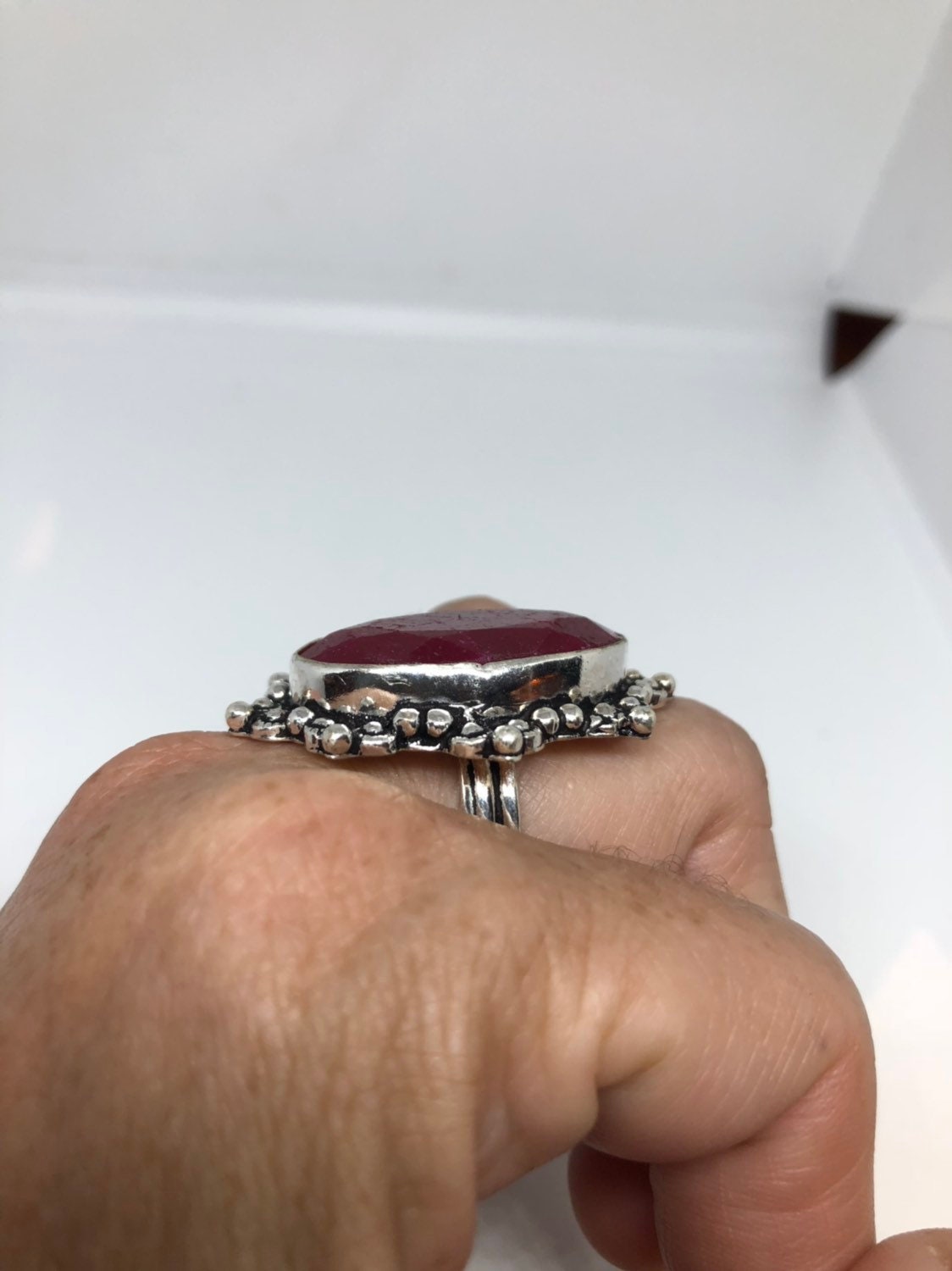 Vintage Handmade Raw Pink Ruby Silver Gothic Ring