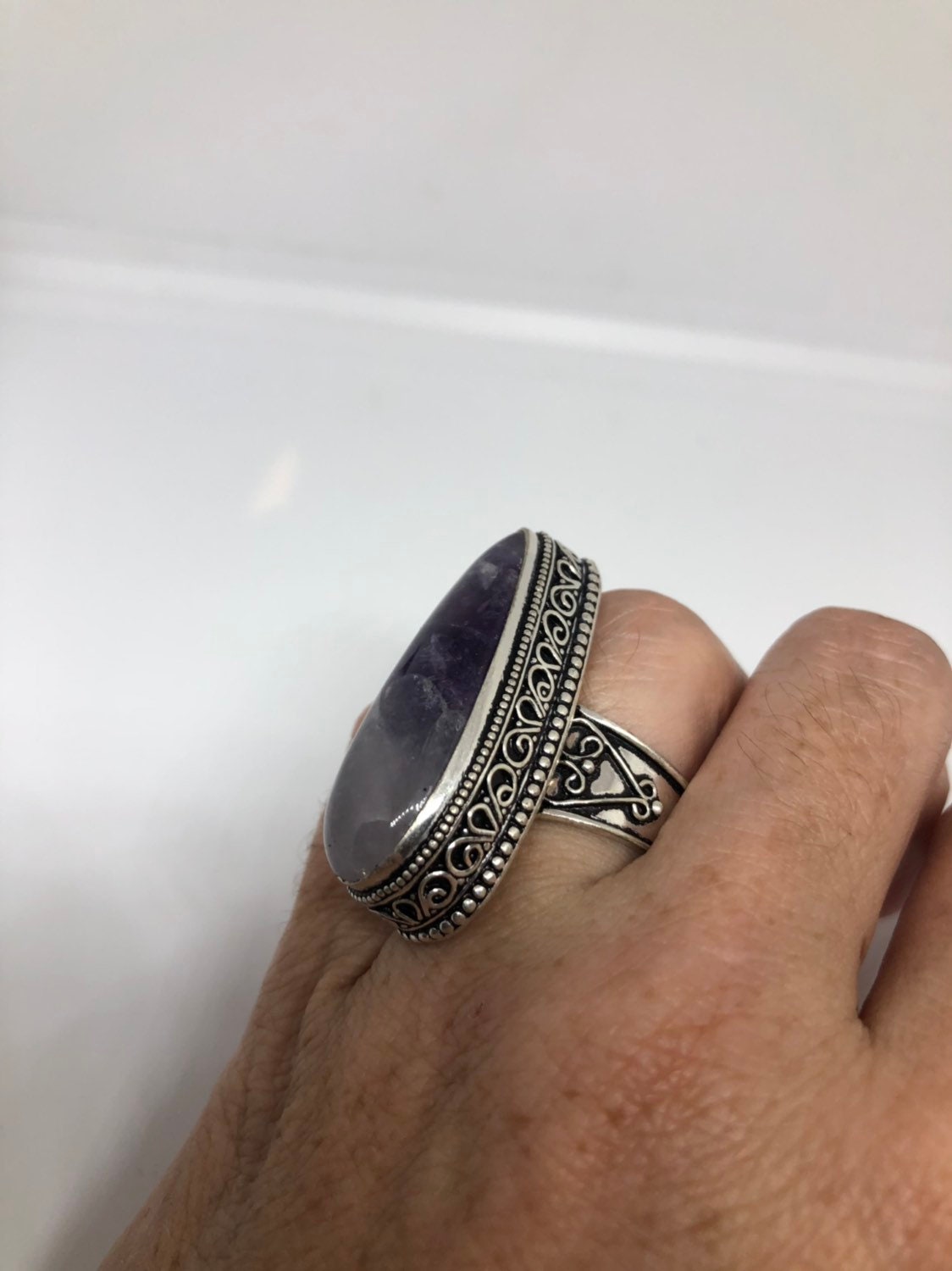 Vintage Blue Genuine Amethyst Adjustable Ring