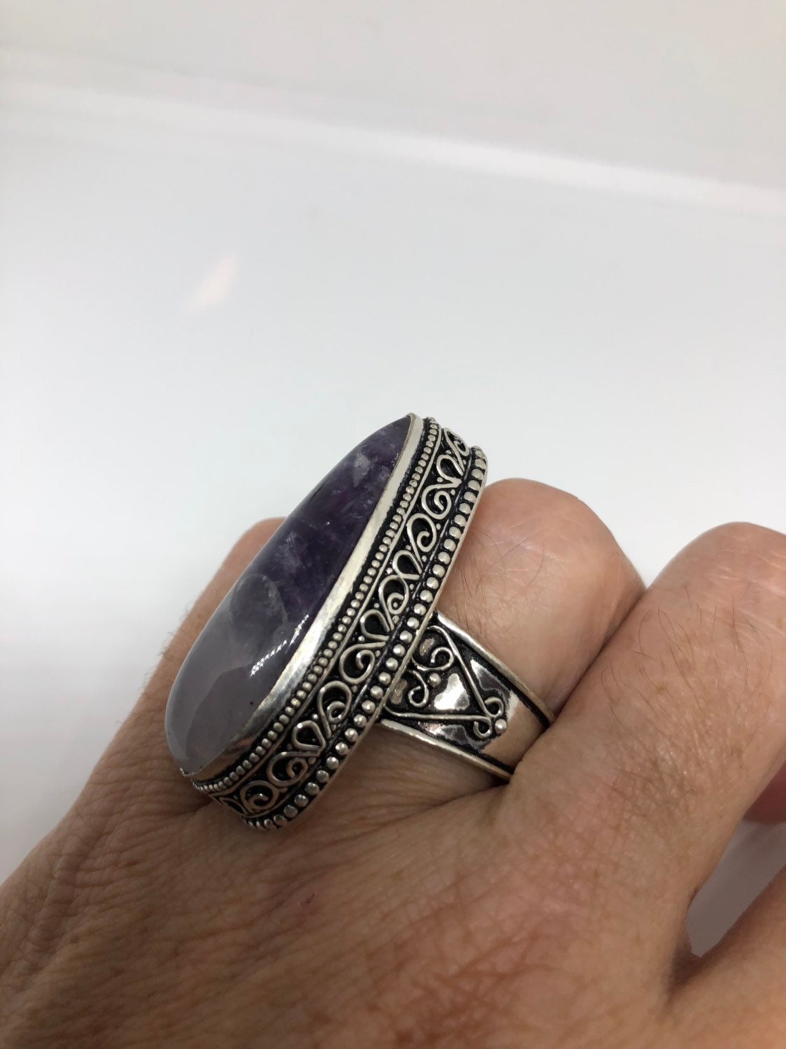 Vintage Blue Genuine Amethyst Adjustable Ring