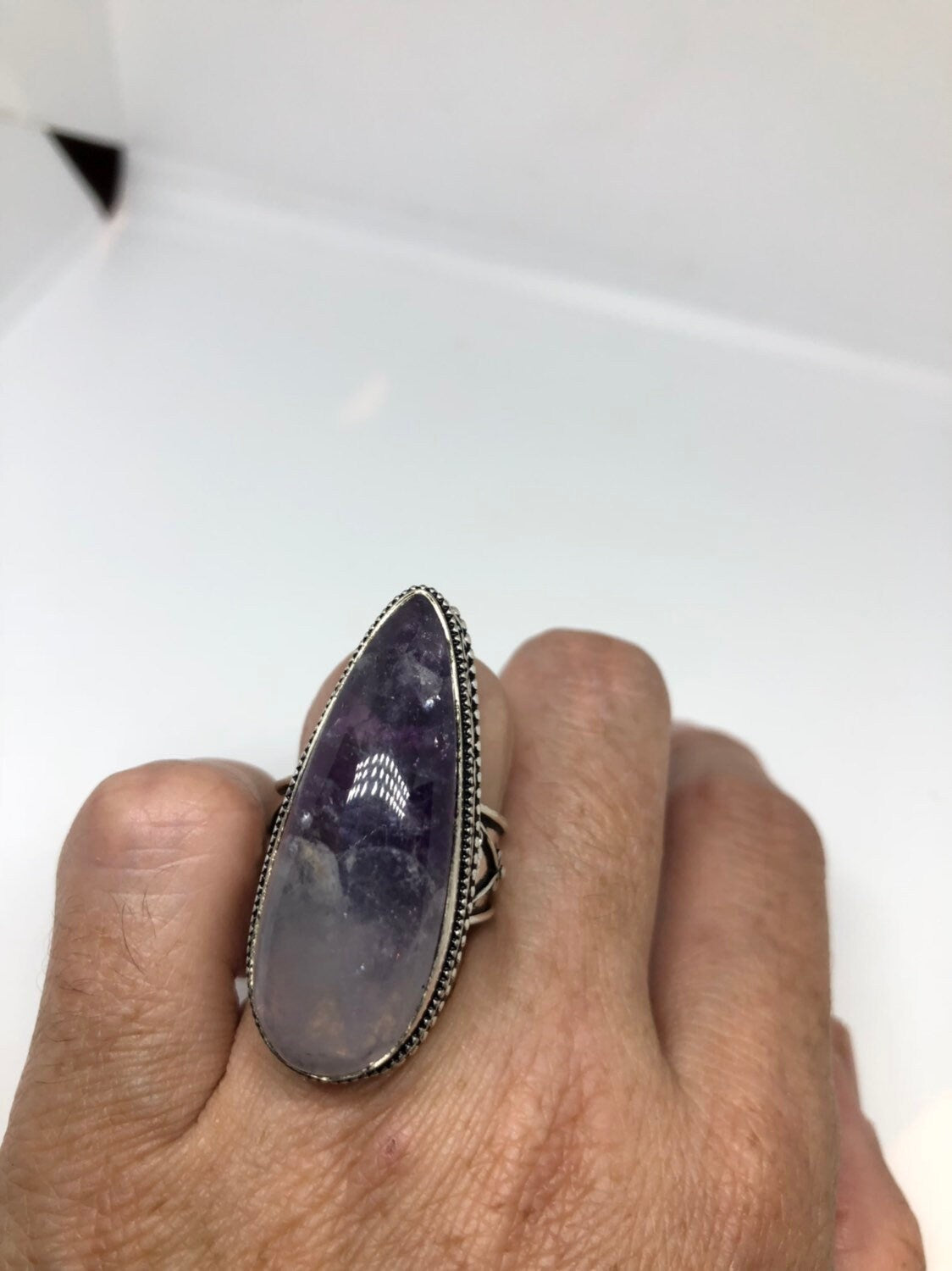 Vintage Blue Genuine Amethyst Adjustable Ring