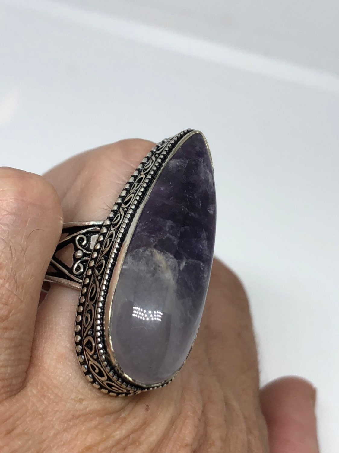 Vintage Blue Genuine Amethyst Adjustable Ring