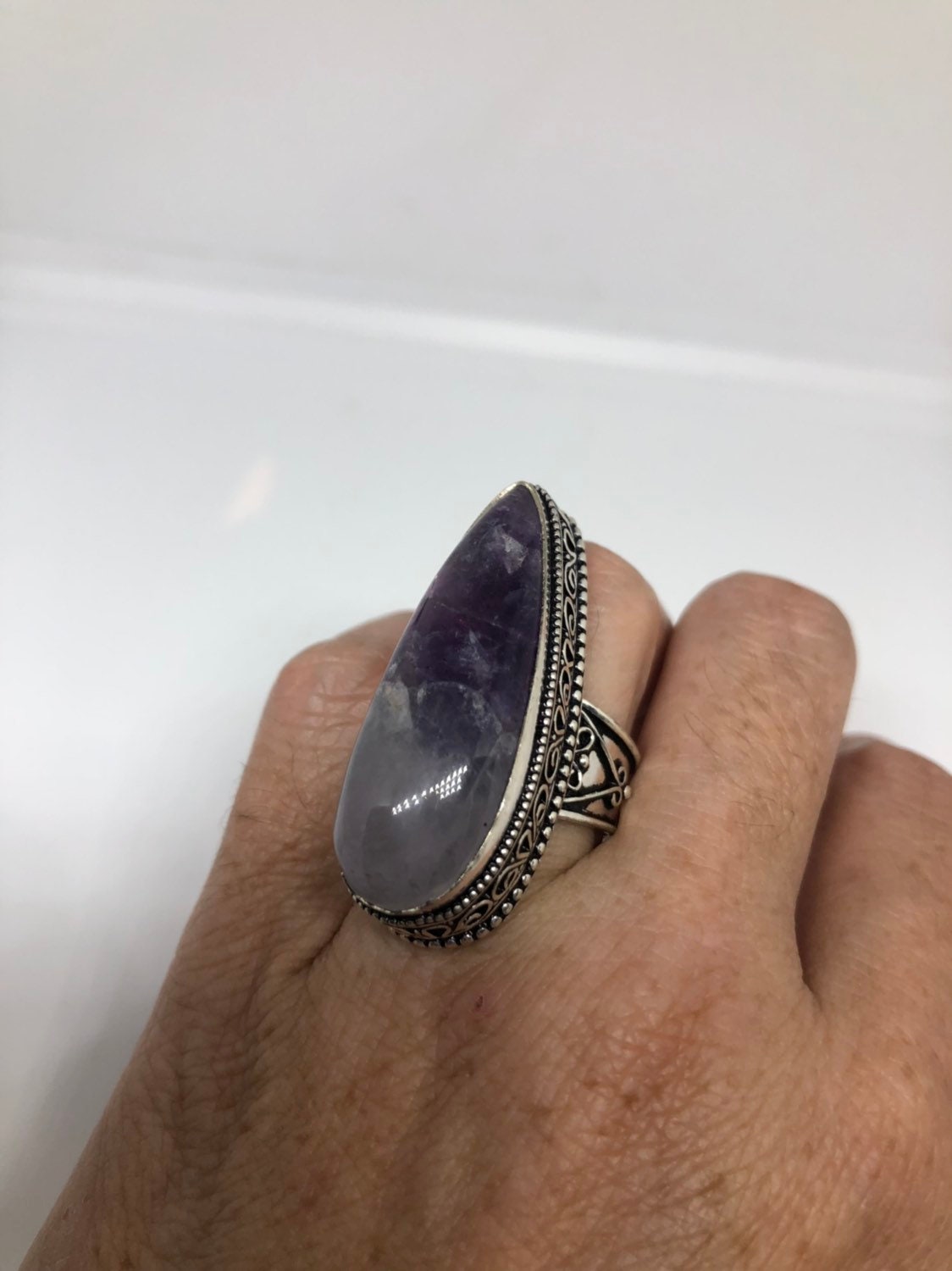 Vintage Blue Genuine Amethyst Adjustable Ring