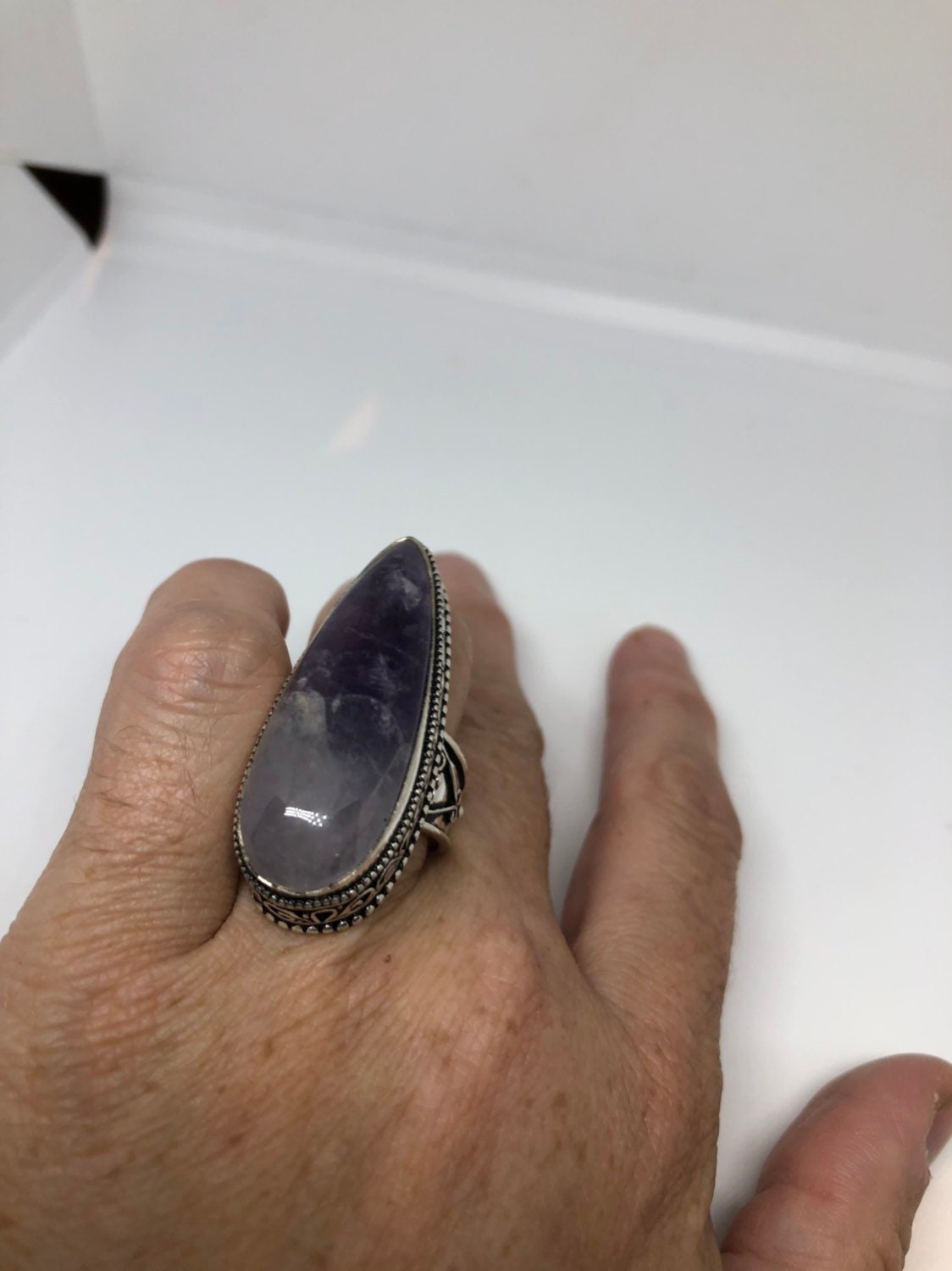 Vintage Blue Genuine Amethyst Adjustable Ring