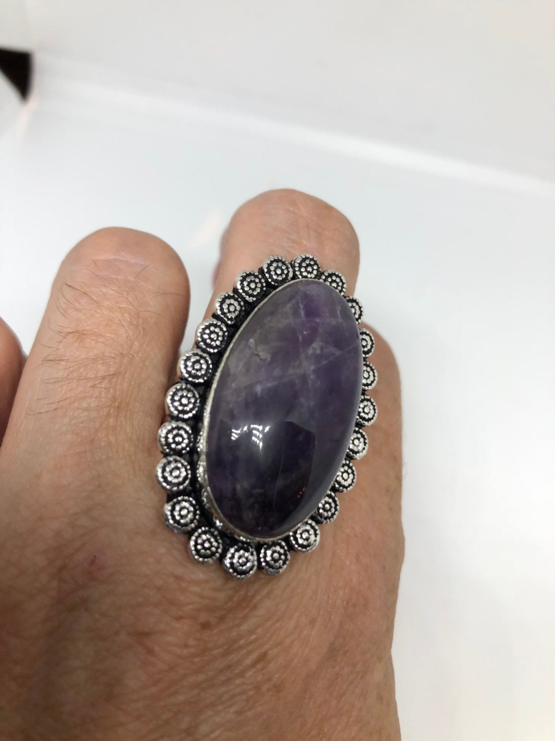 Vintage Blue Genuine Amethyst Adjustable Ring
