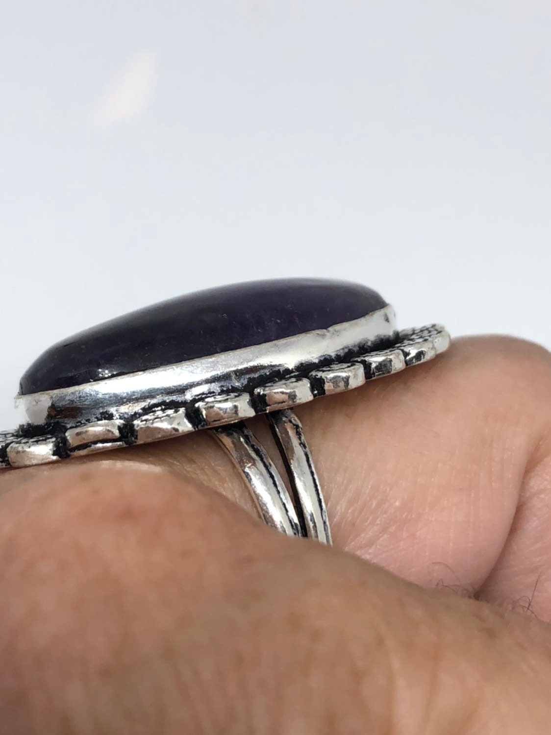 Vintage Blue Genuine Amethyst Adjustable Ring