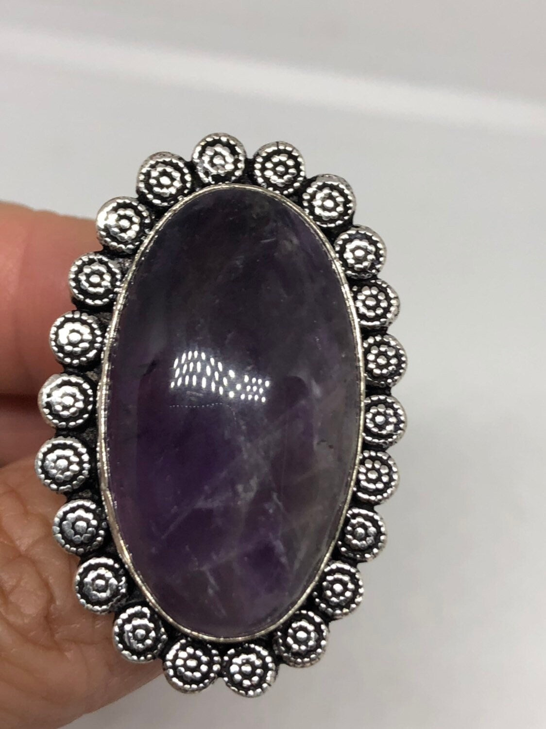 Vintage Blue Genuine Amethyst Adjustable Ring